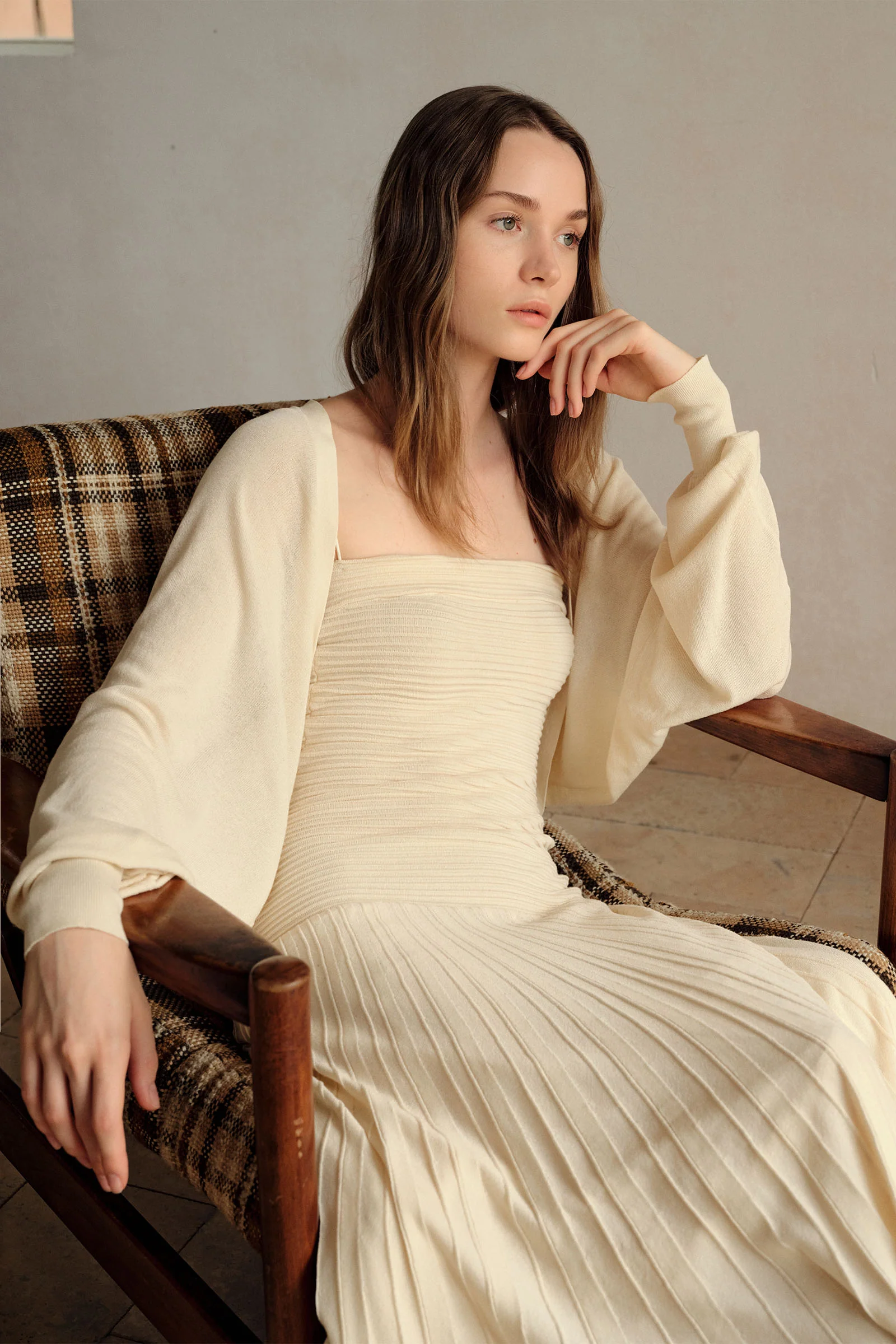 Phyllo Midi Knit Dress (Curd) - Image 10