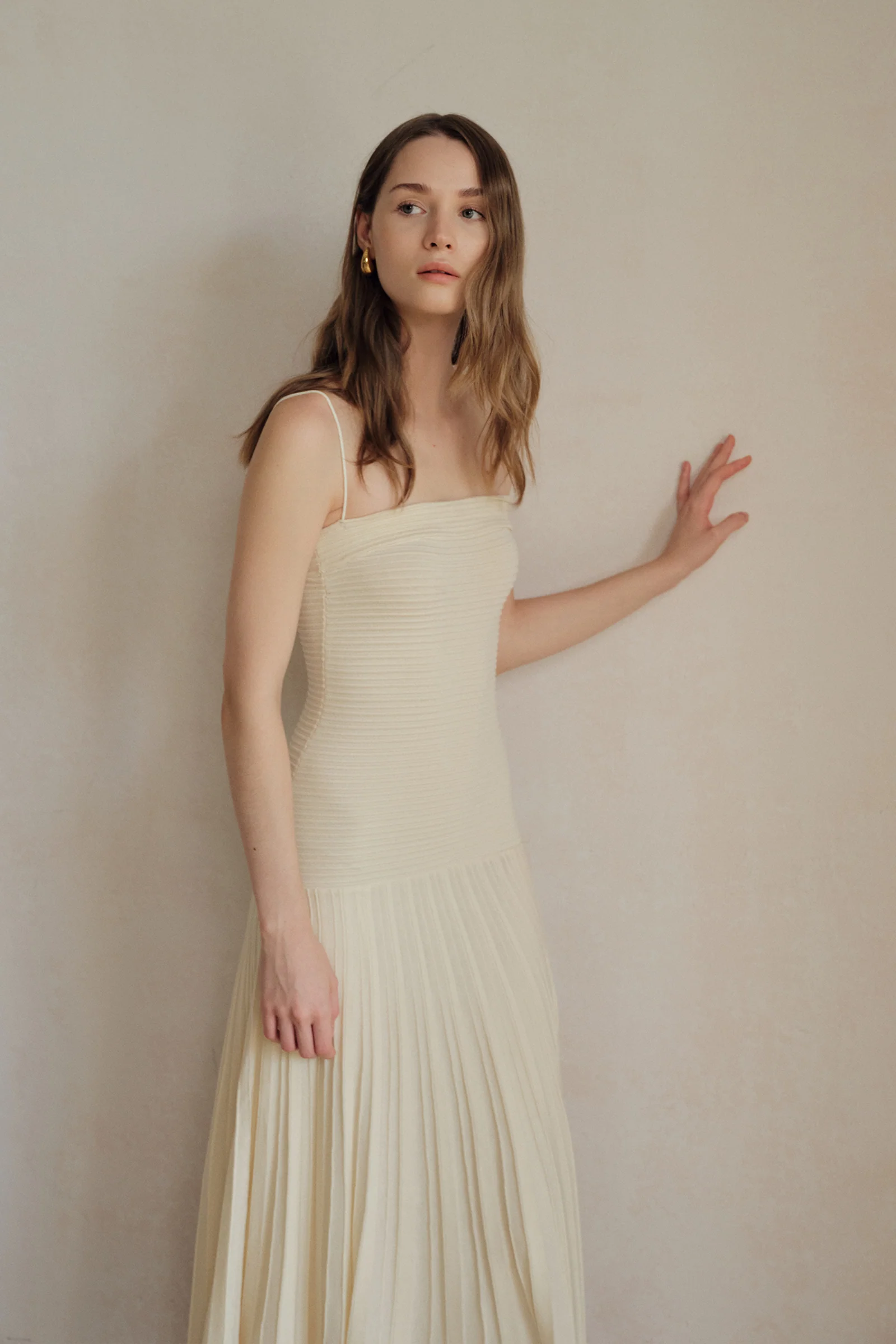 Phyllo Midi Knit Dress (Curd) - Image 4
