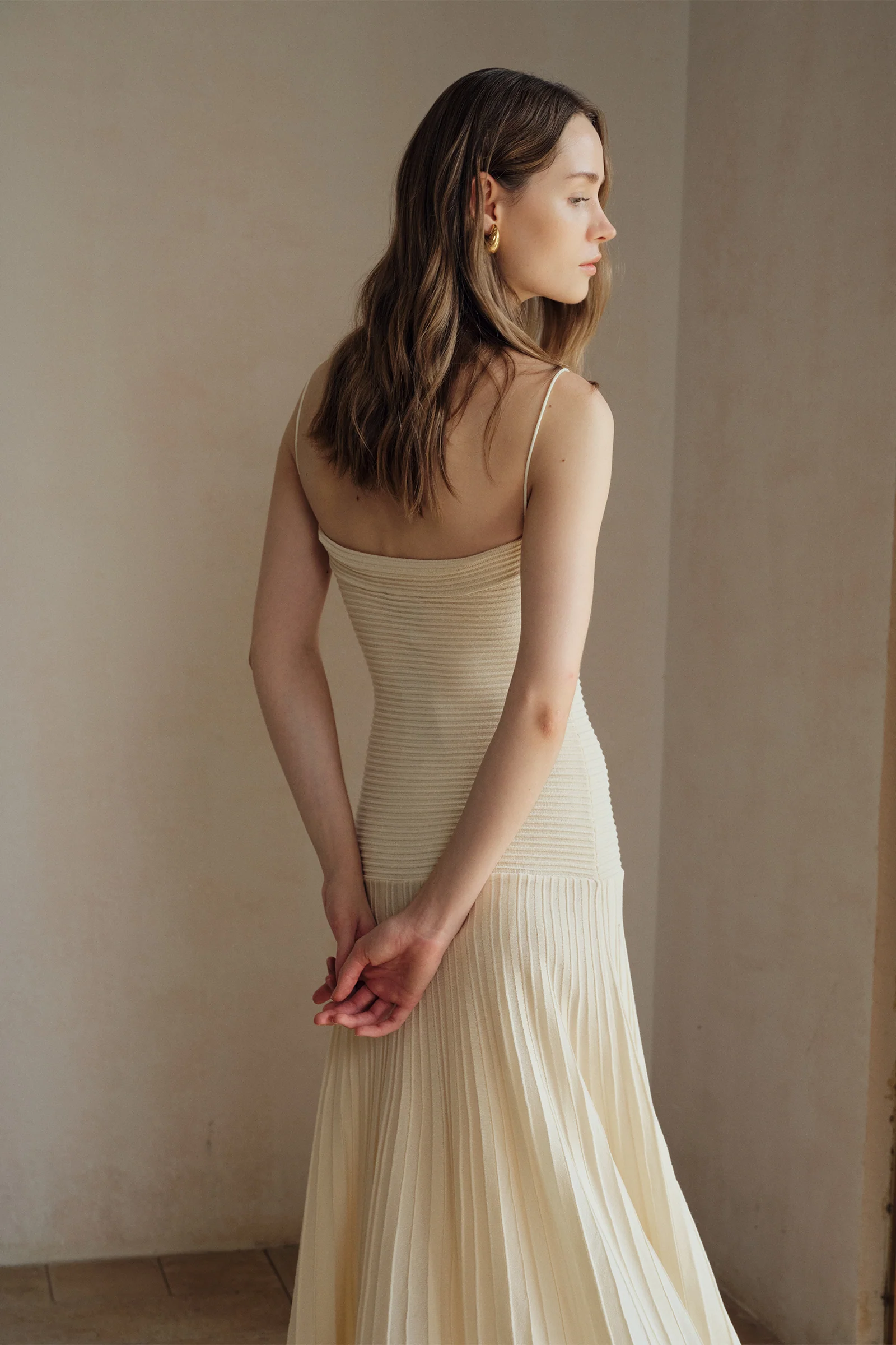 Phyllo Midi Knit Dress (Curd) - Image 5