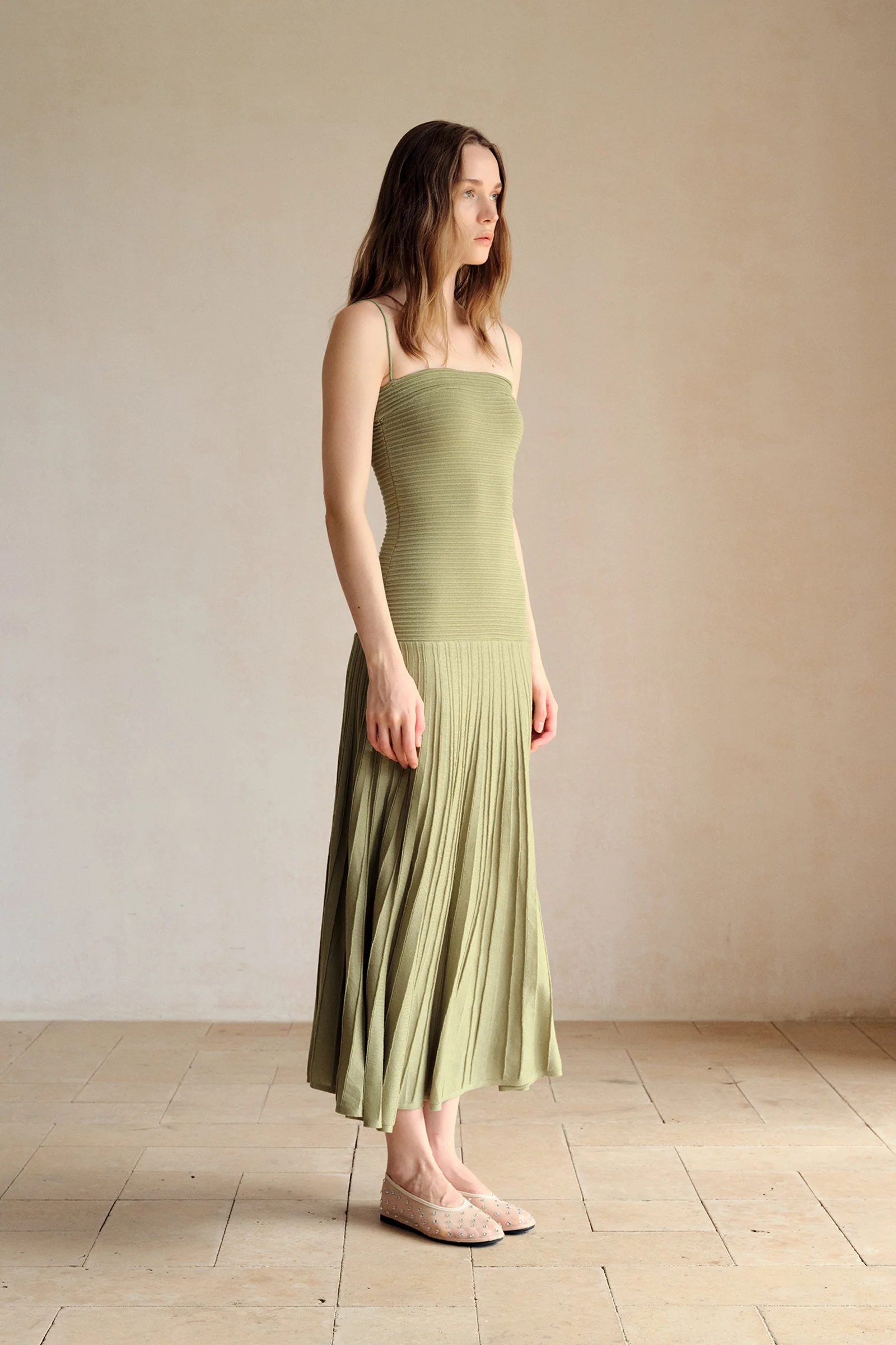 Phyllo Midi Knit Dress (Leaf) - Image 3