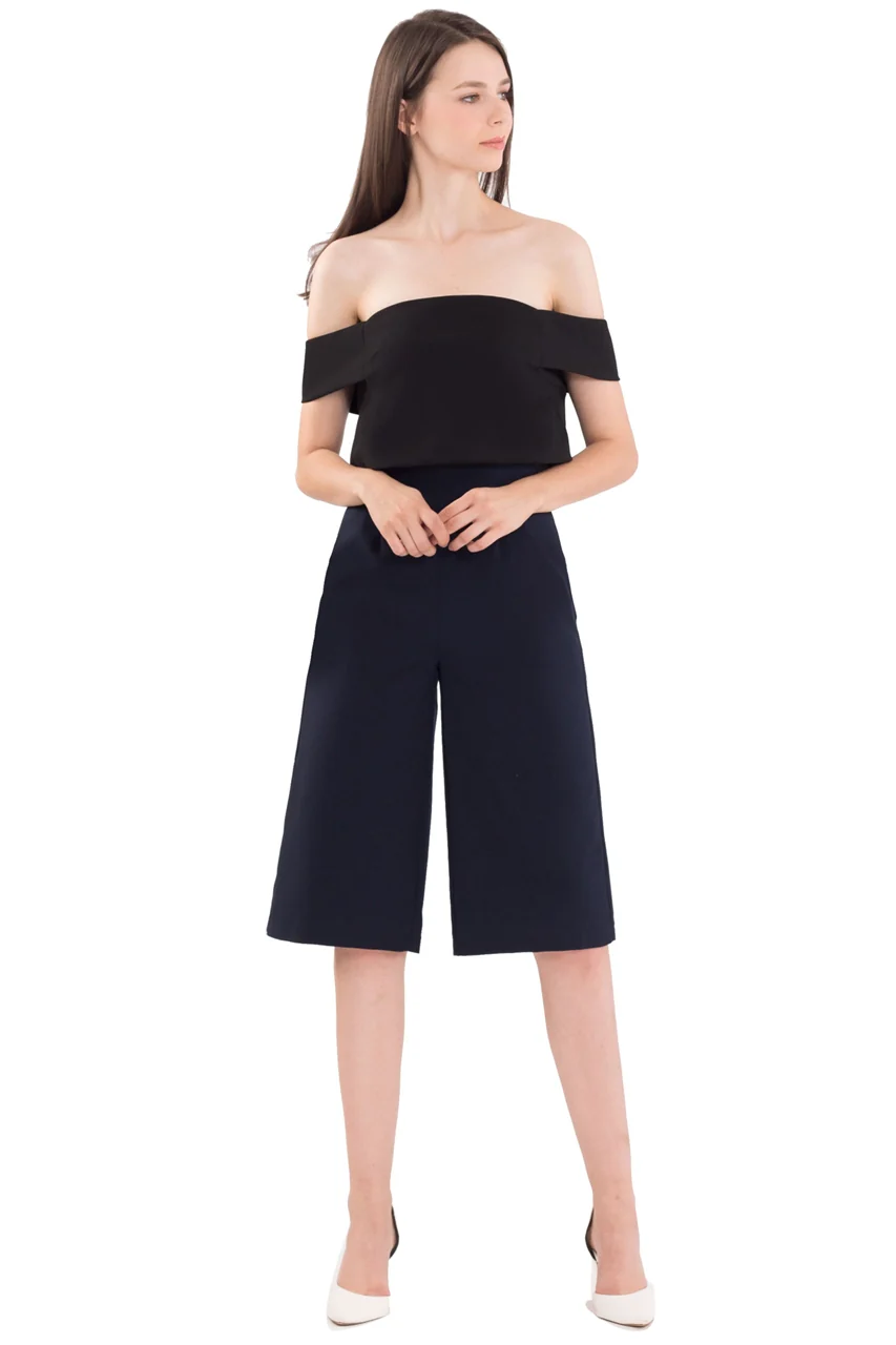 Decheveron Jumpsuit Cullotes (Black+Navy) - Image 2