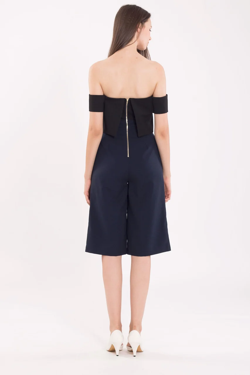Decheveron Jumpsuit Cullotes (Black+Navy) - Image 3