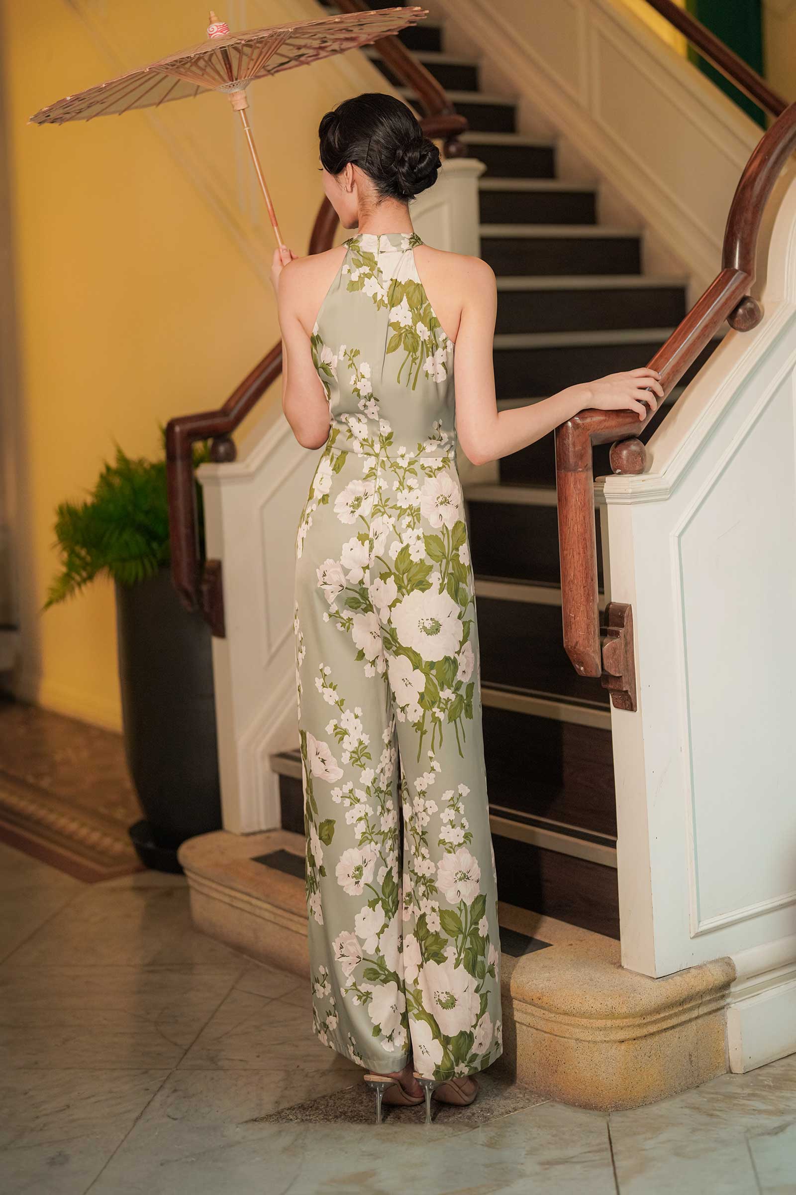 Yu Hua Qipao Jumpsuit  (Sage) - Image 3