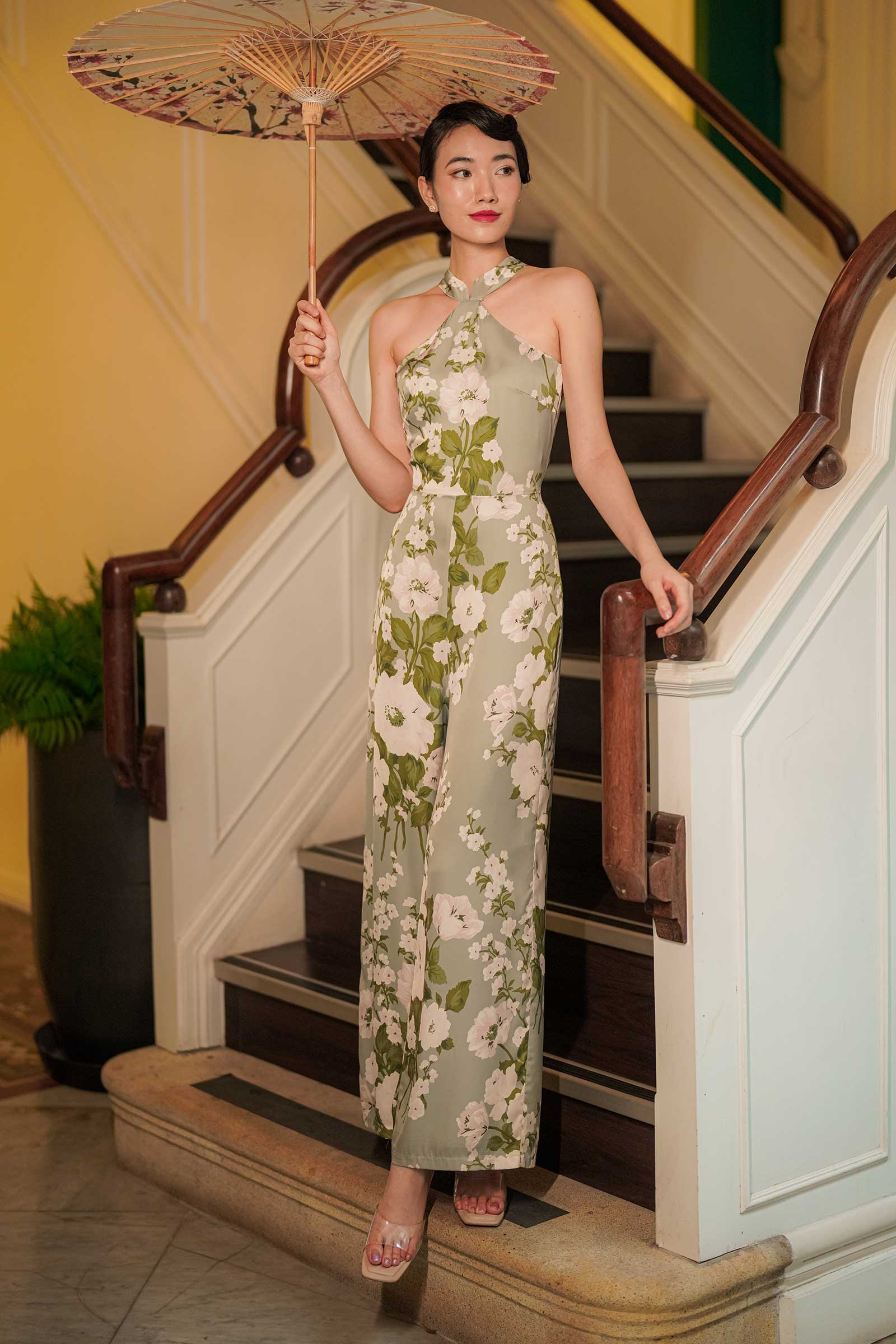 Yu Hua Qipao Jumpsuit  (Sage) - Image 9
