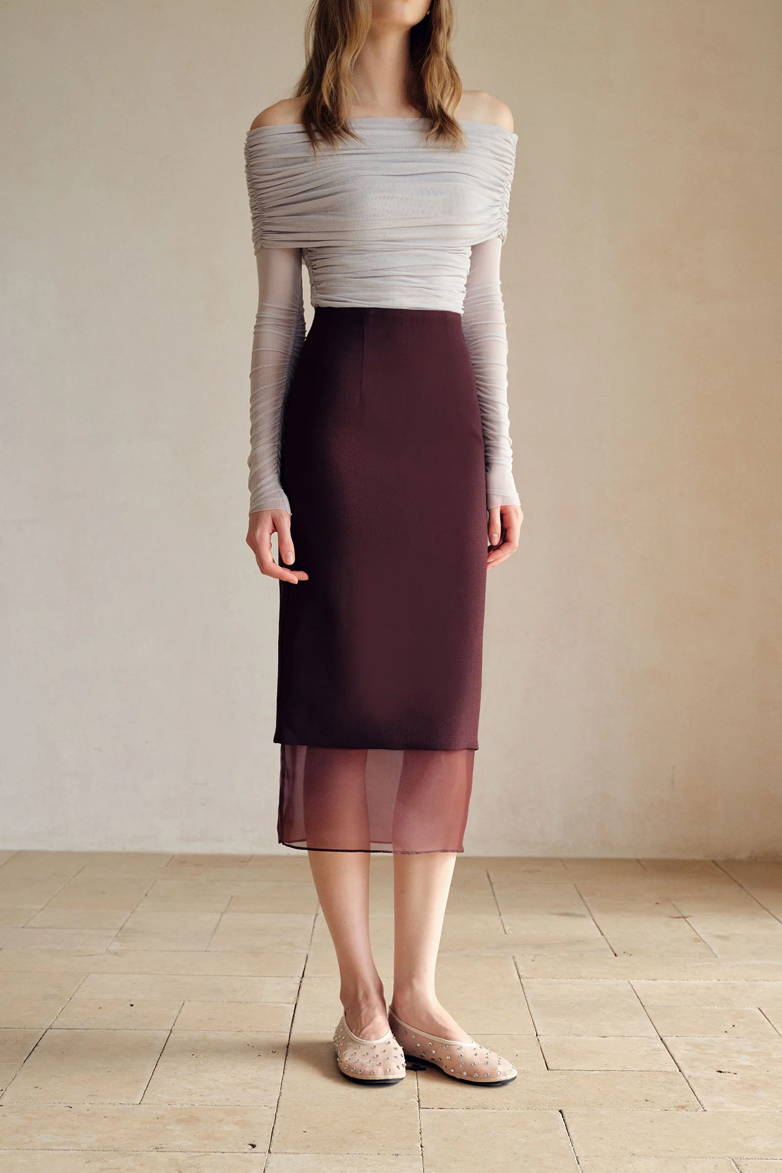 Allegra Organza Hemline Midi Skirt (Ganache) - Image 6