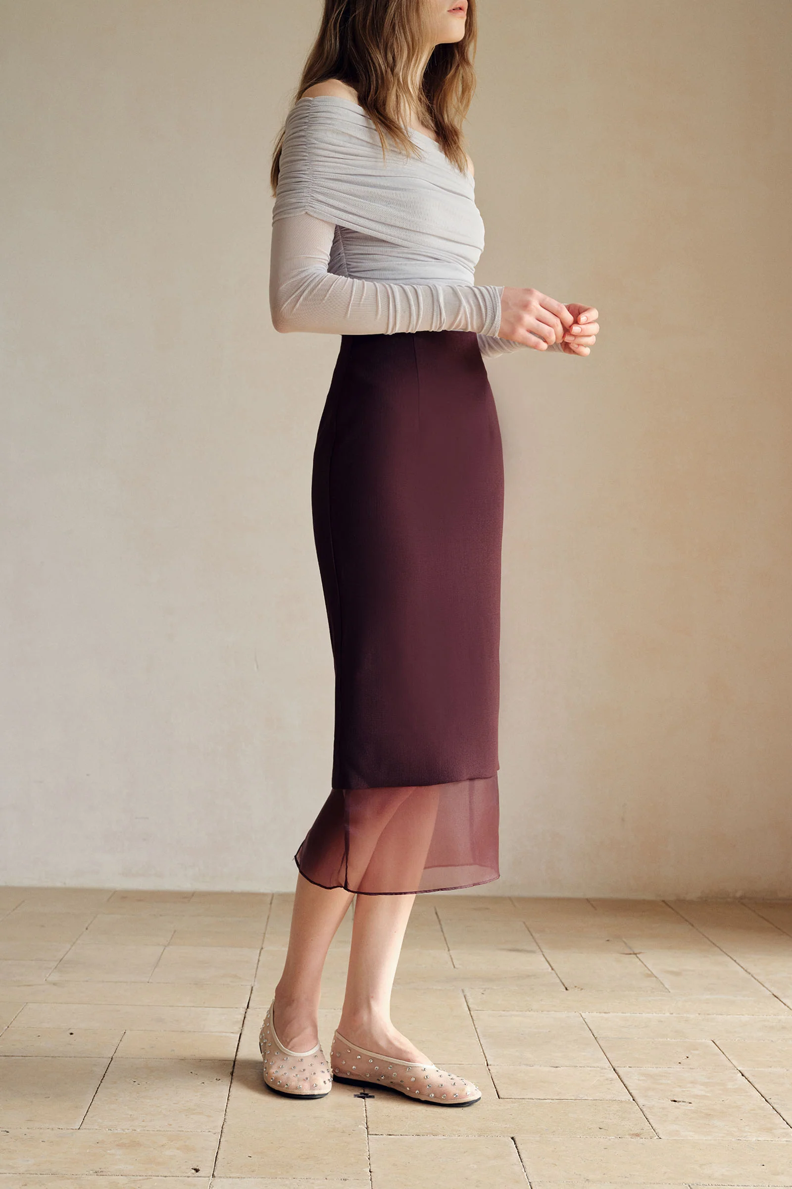 Allegra Organza Hemline Midi Skirt (Ganache) - Image 7