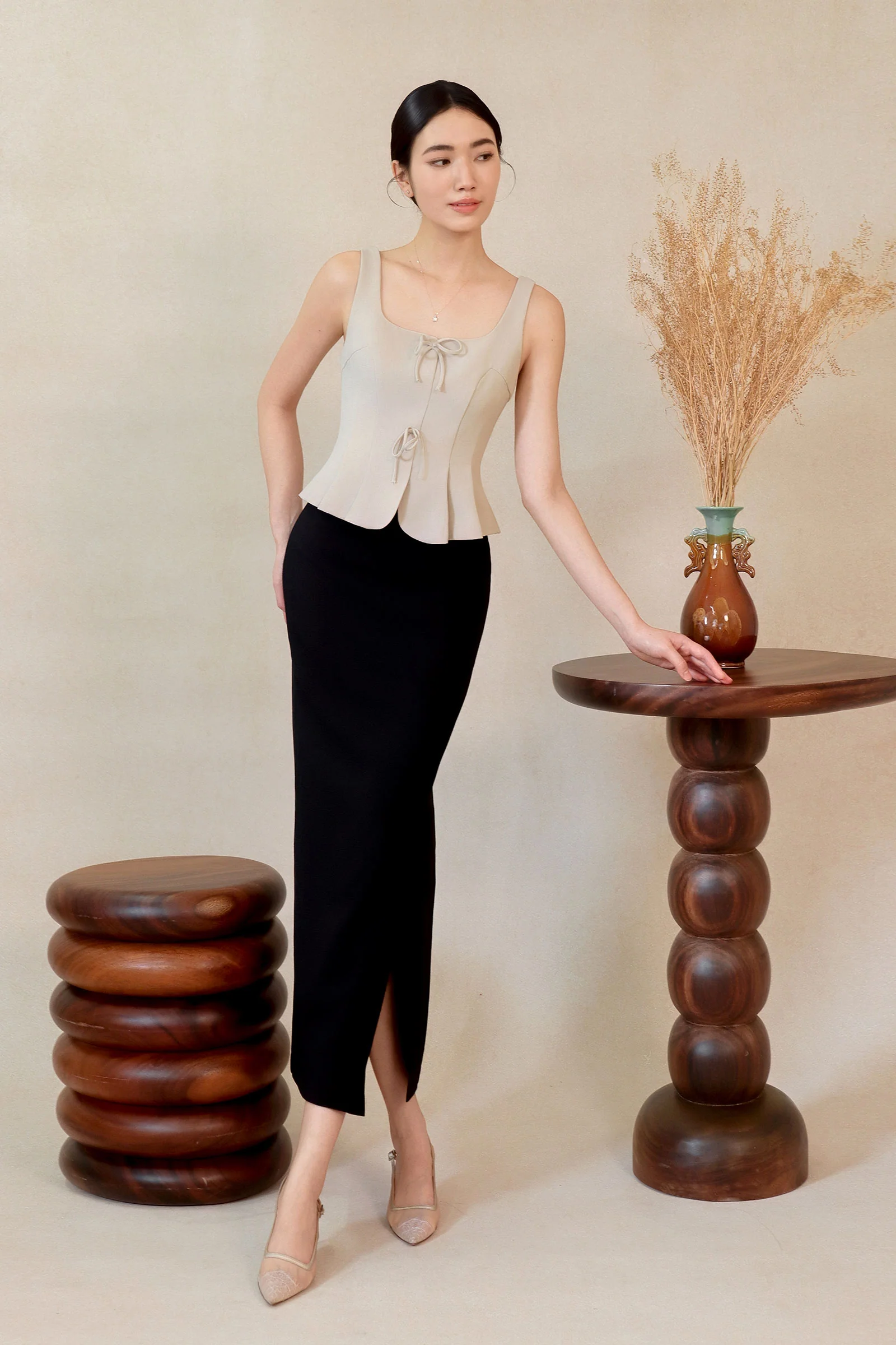 Diunere Ribbon Vest Top (Khaki) - Image 10