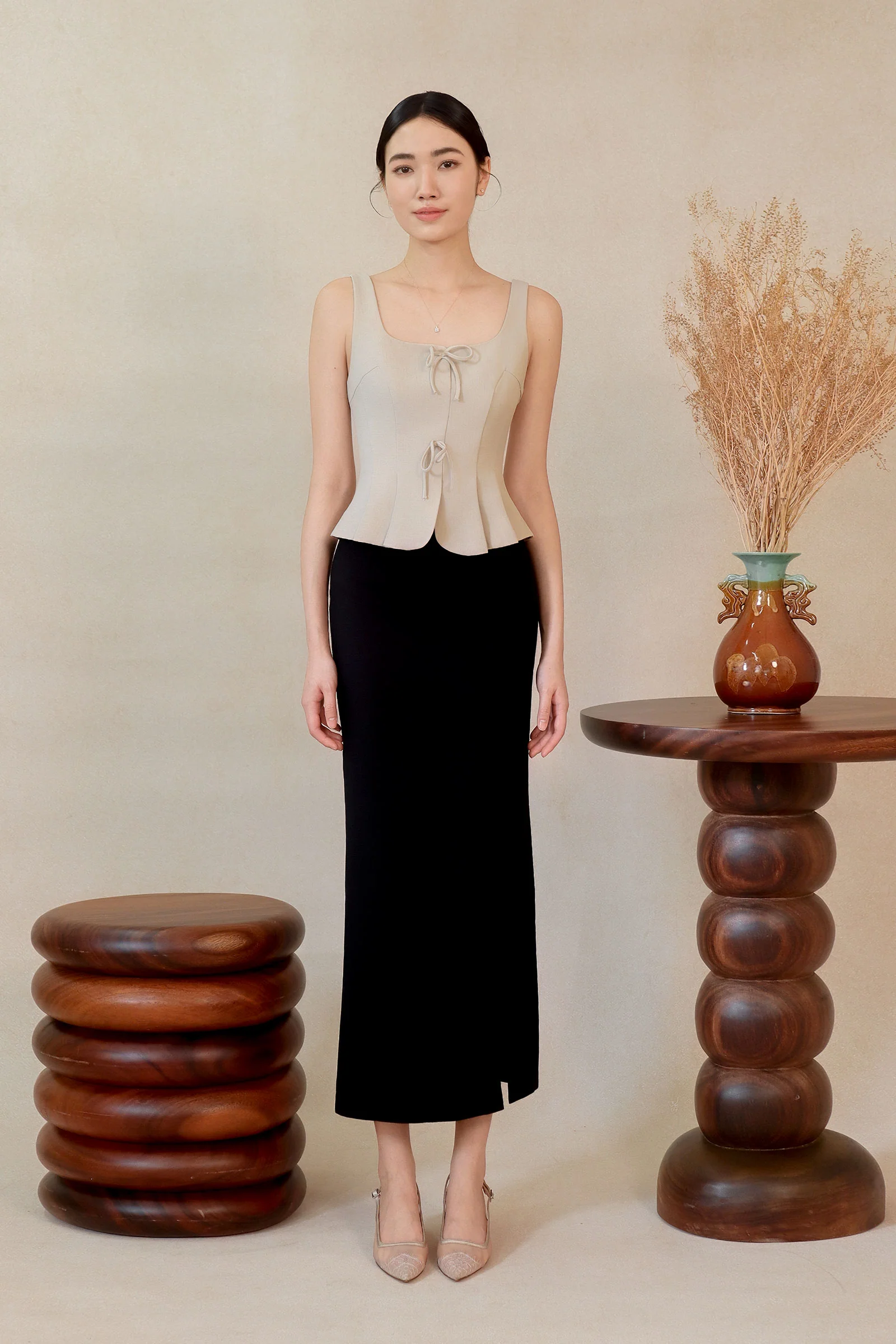 Diunere Ribbon Vest Top (Khaki) - Image 12
