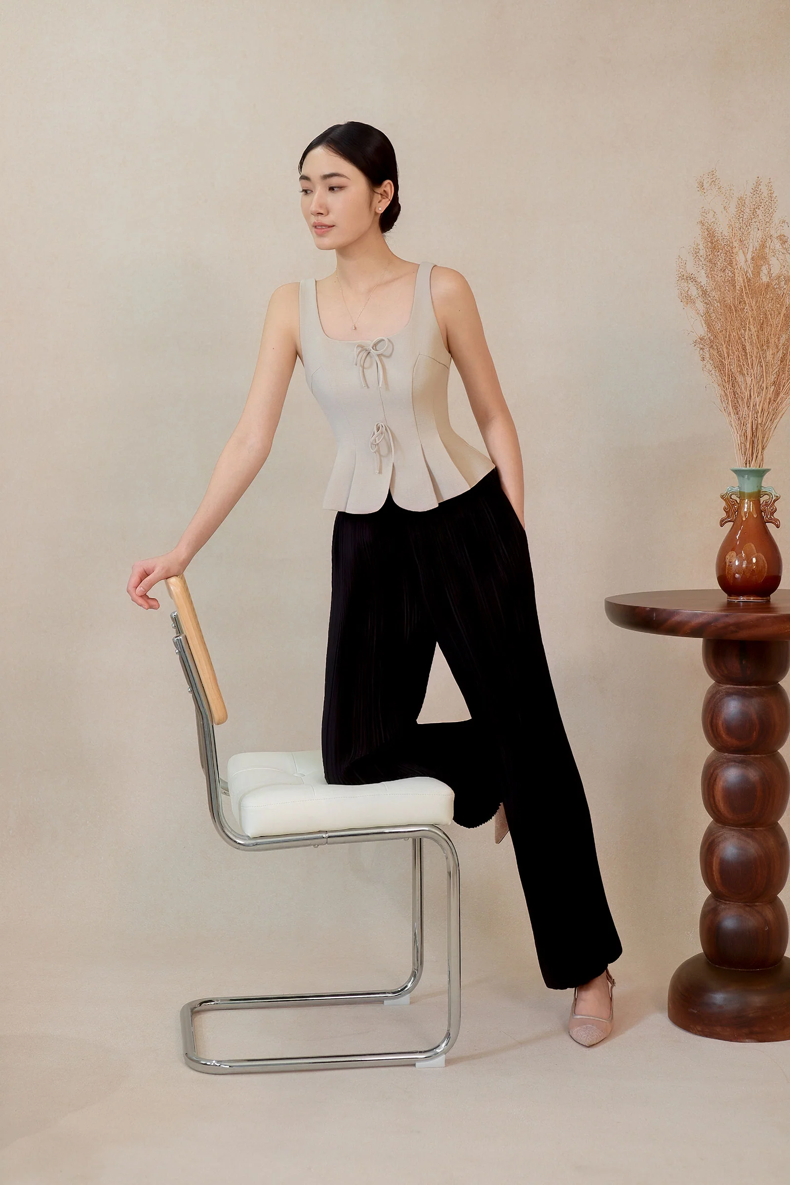 Diunere Ribbon Vest Top (Khaki) - Image 6