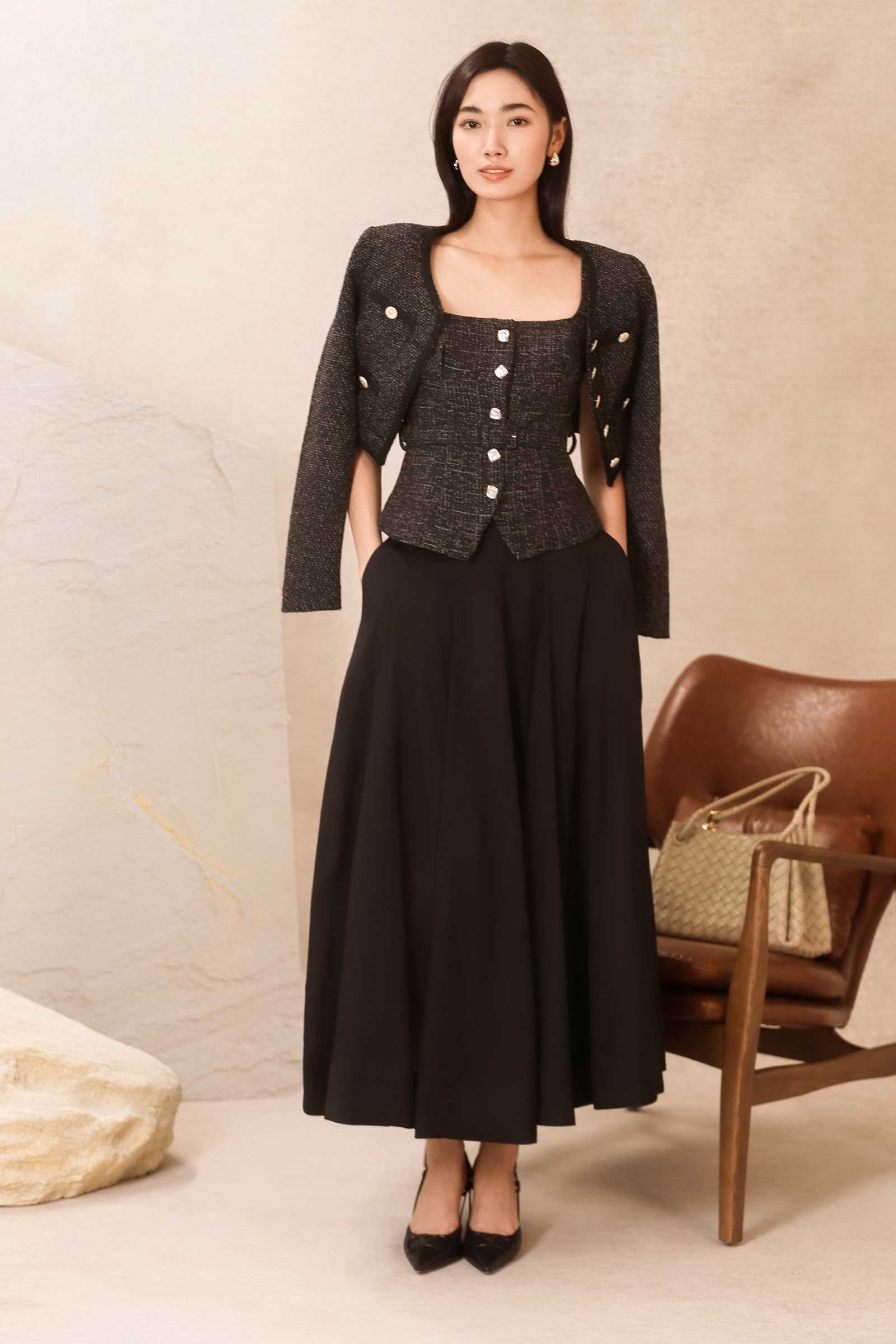Duvere Tweed Top (Black) - Image 15