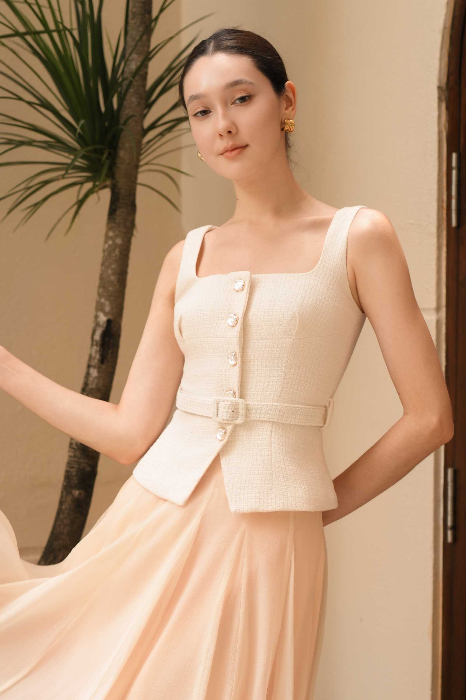 Duvere Tweed Top (Off White) - Image 3