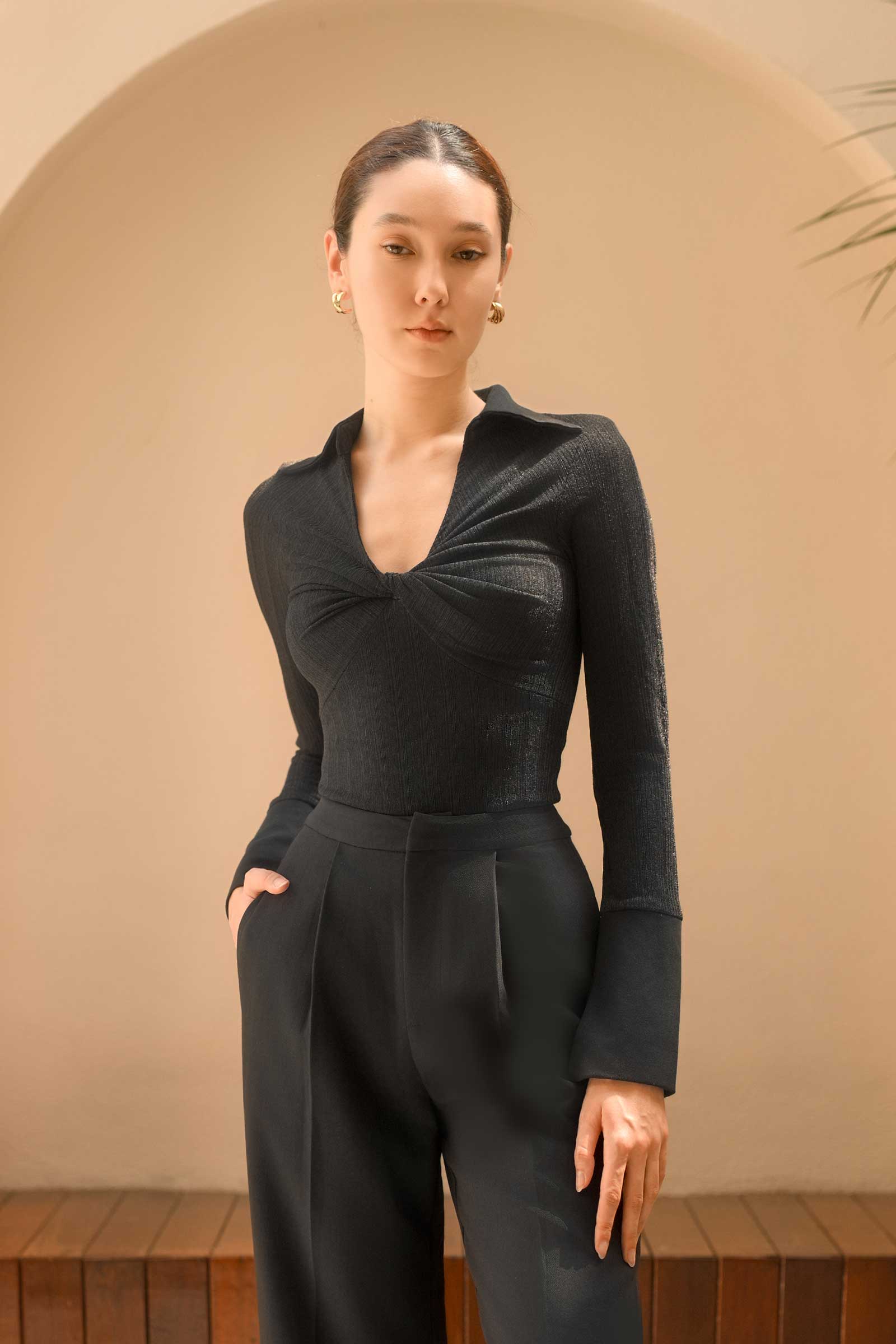 Poise Wide-Leg Trousers (Black) - Image 17