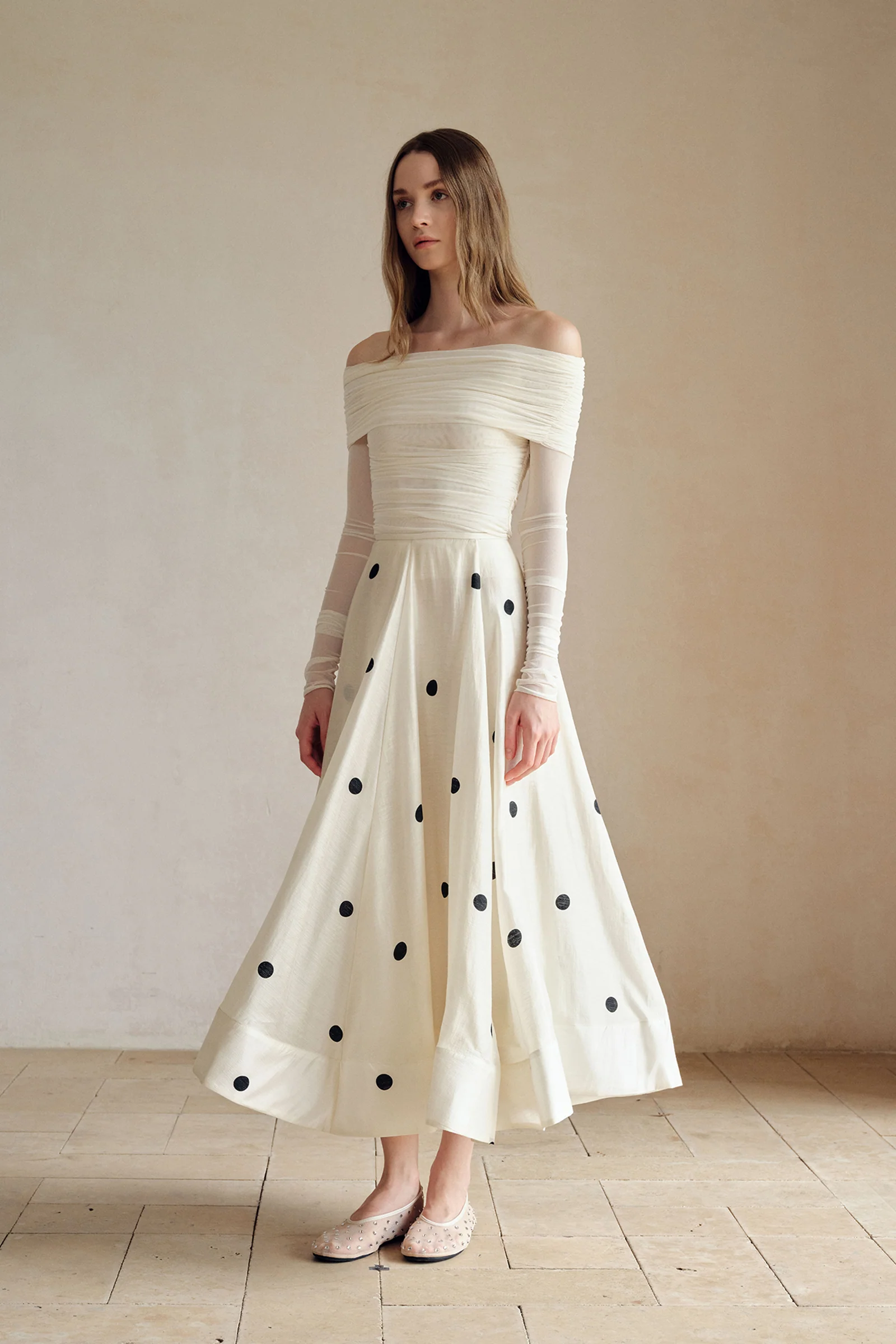 Loula Printed Polka Flare Midi Skirt - Image 11