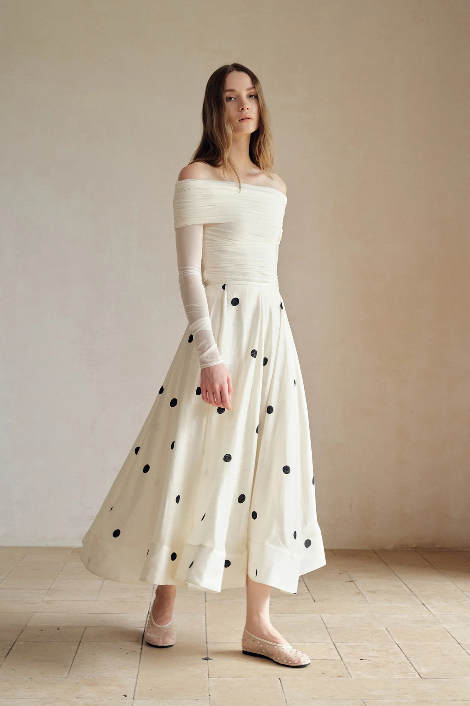 Loula Printed Polka Flare Midi Skirt - Image 12