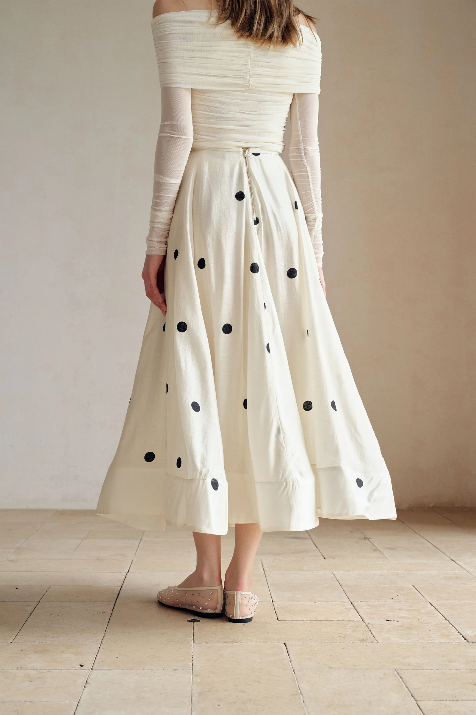 Loula Printed Polka Flare Midi Skirt - Image 13