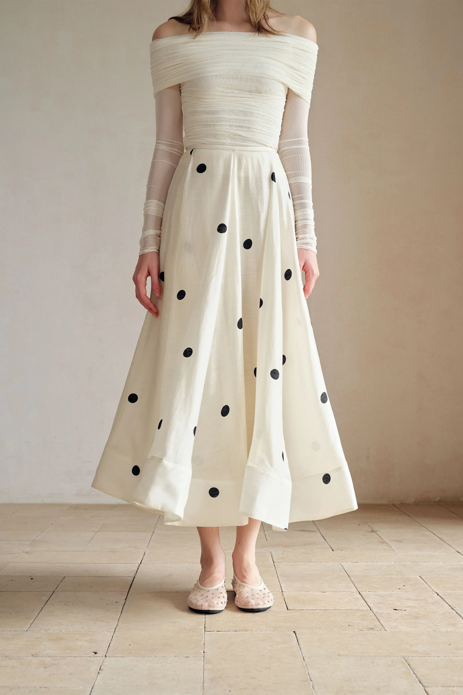 Loula Printed Polka Flare Midi Skirt - Image 14