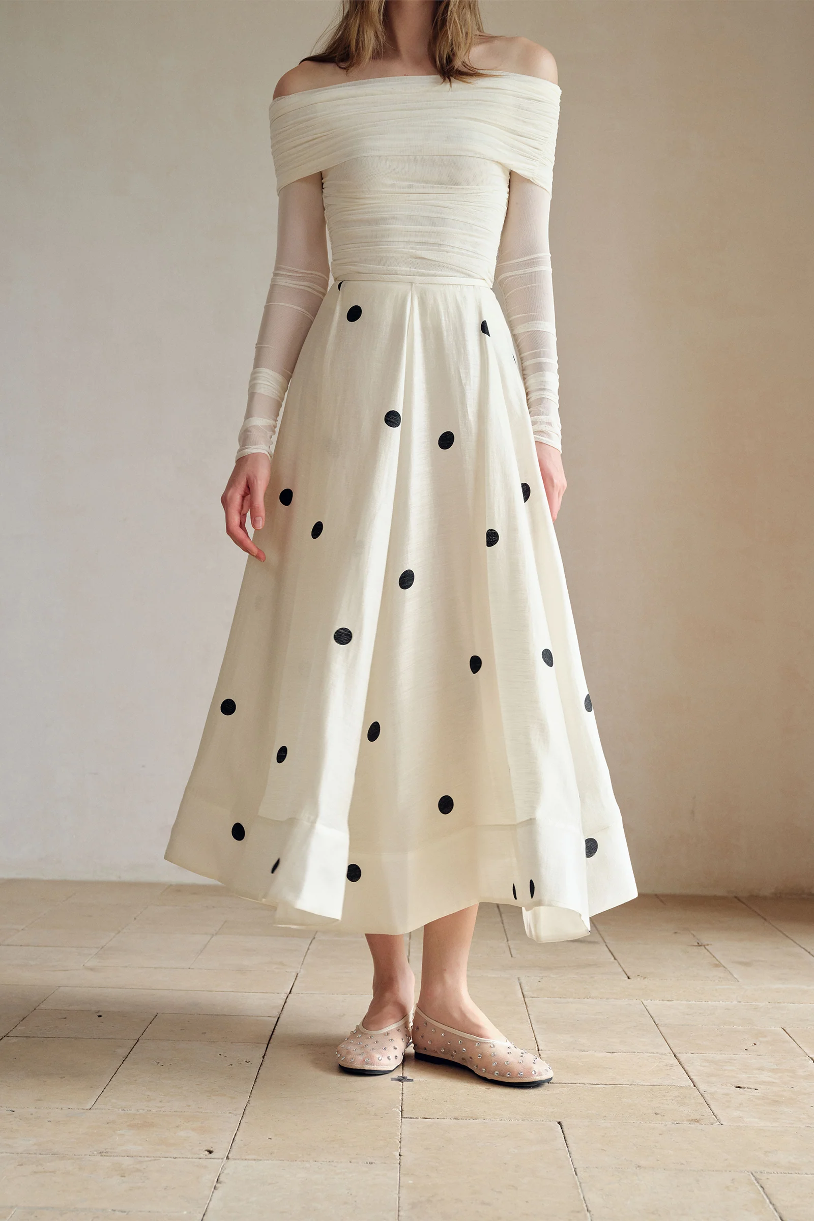 Loula Printed Polka Flare Midi Skirt - Image 15