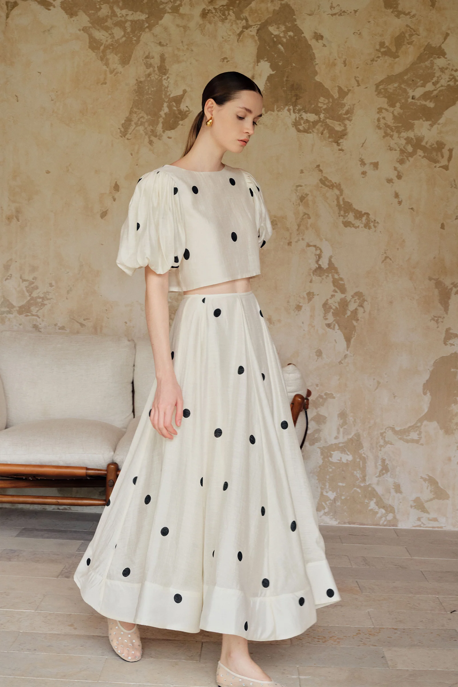 Loula Printed Polka Flare Midi Skirt - Image 16