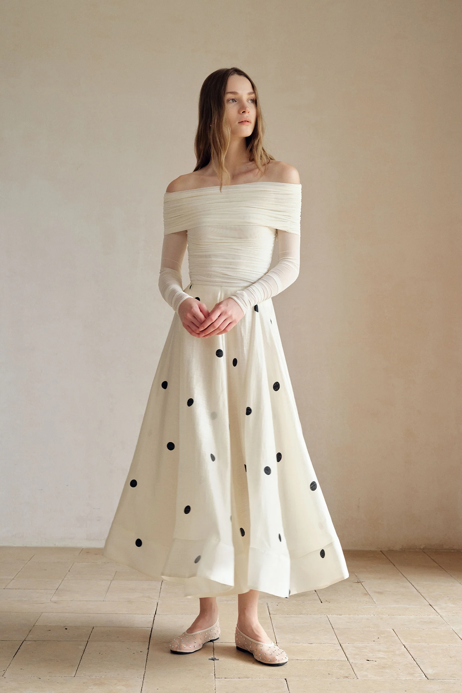 Loula Printed Polka Flare Midi Skirt - Image 17