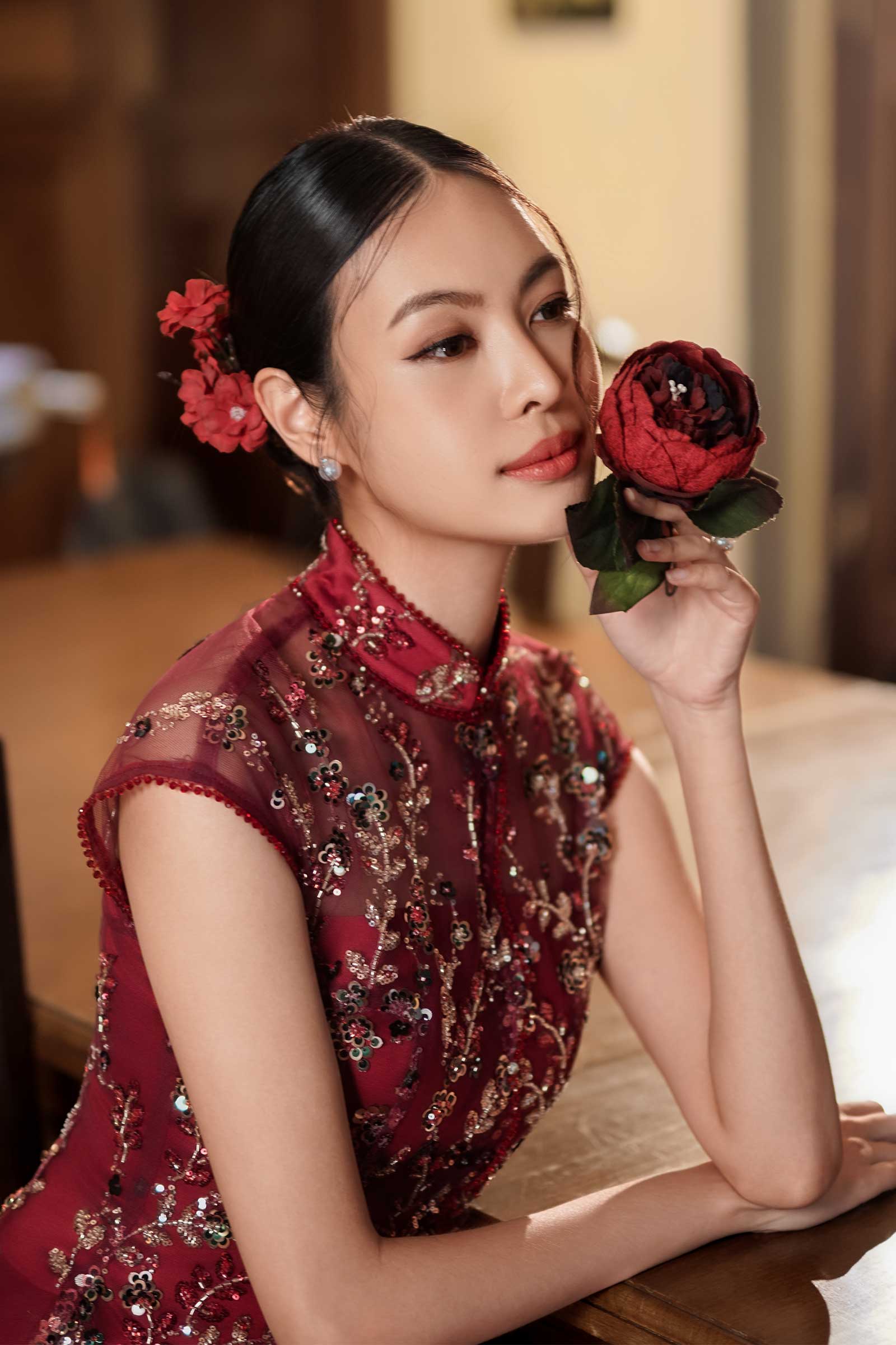 Evelia Qipao Top (Red) - Image 11