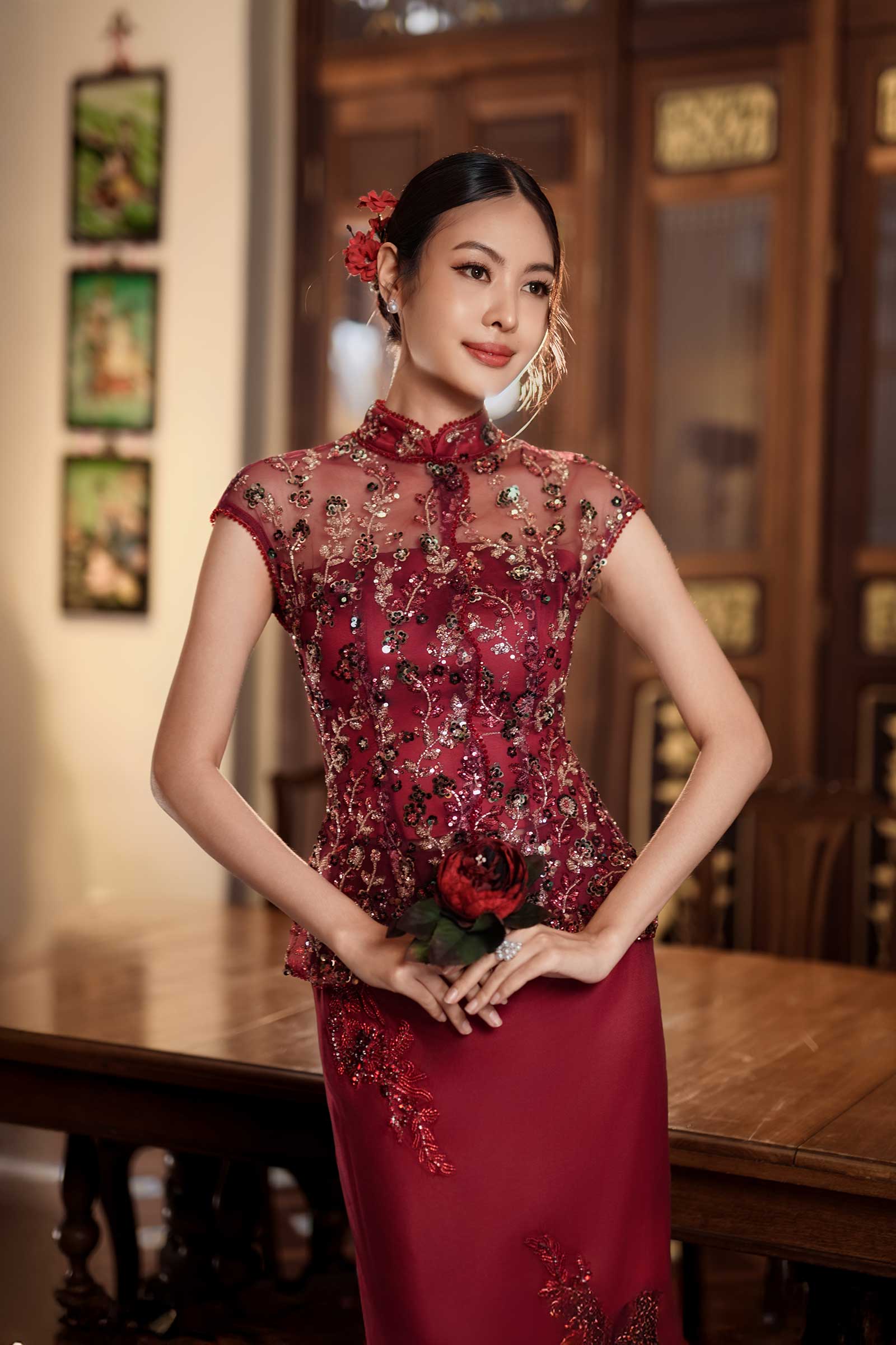 Evelia Qipao Top (Red) - Image 14