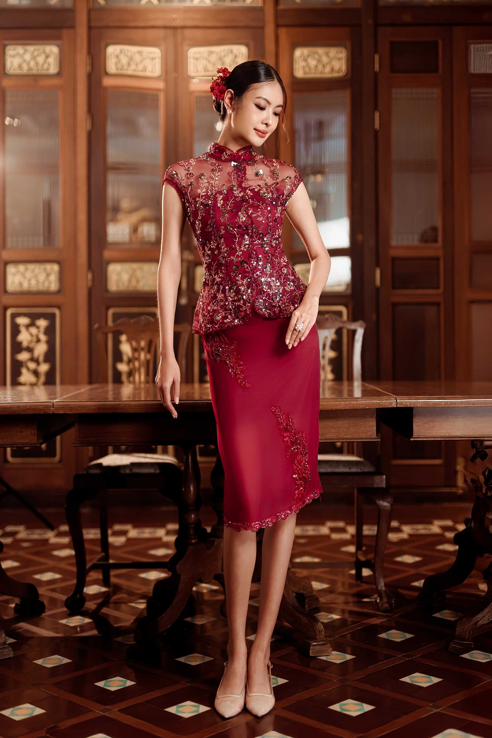 Evelia Qipao Top (Red) - Image 16