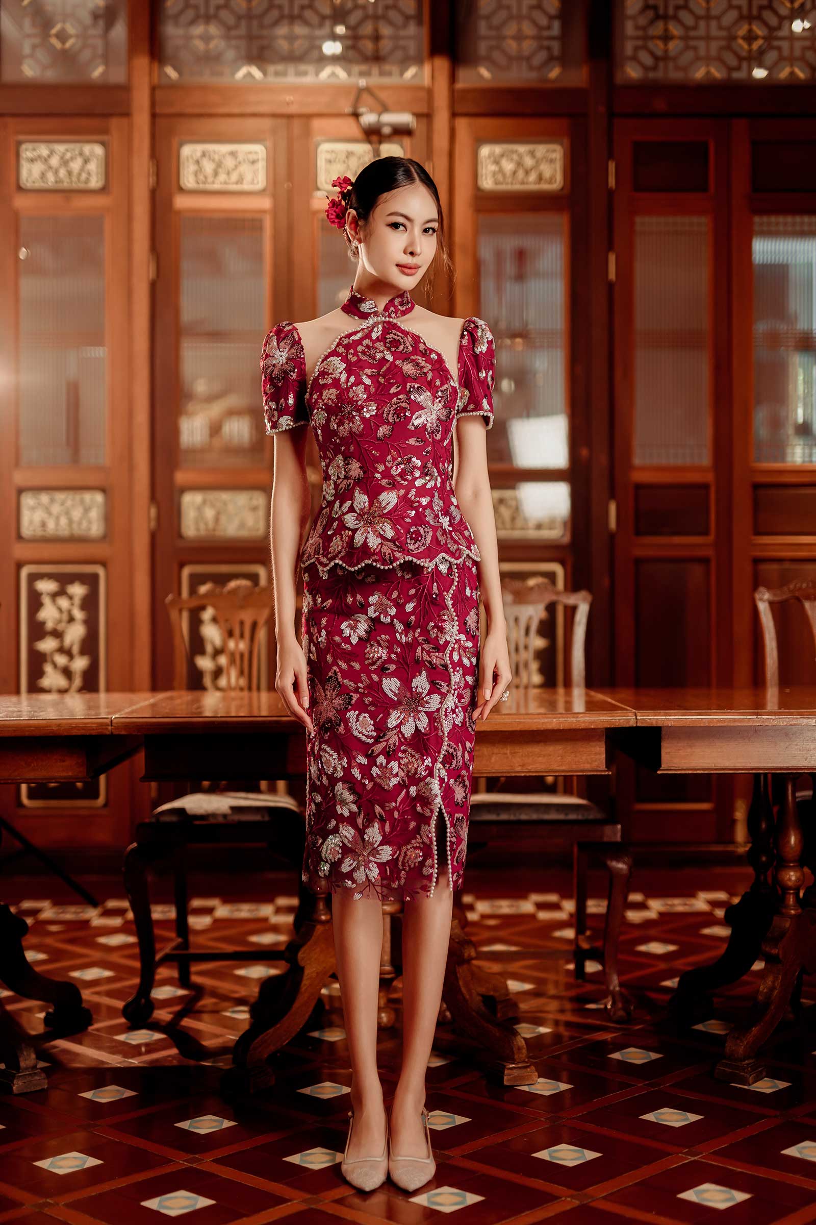 Camelia Qipao (Maroon) - Image 15