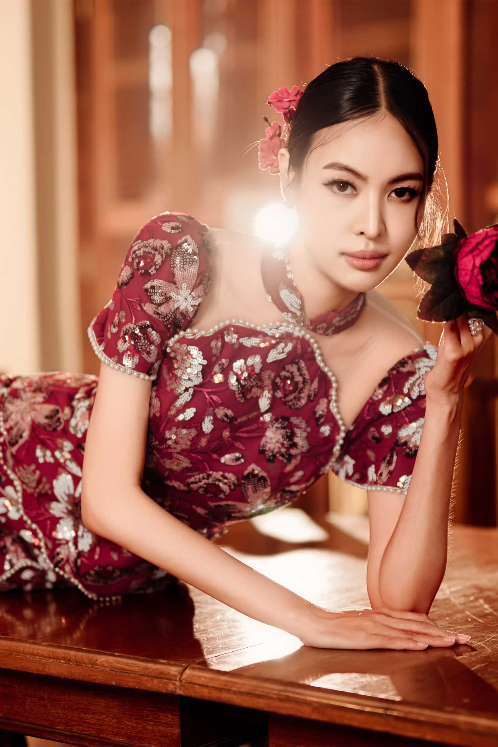 Camelia Qipao (Maroon) - Image 4