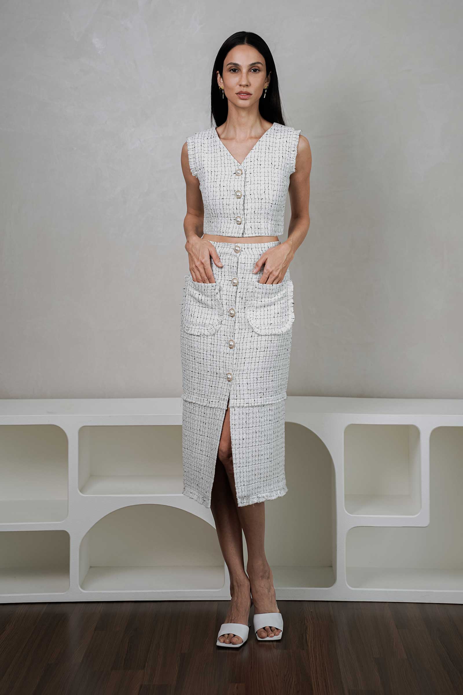 Dariana Tweed Top (White) - Image 6