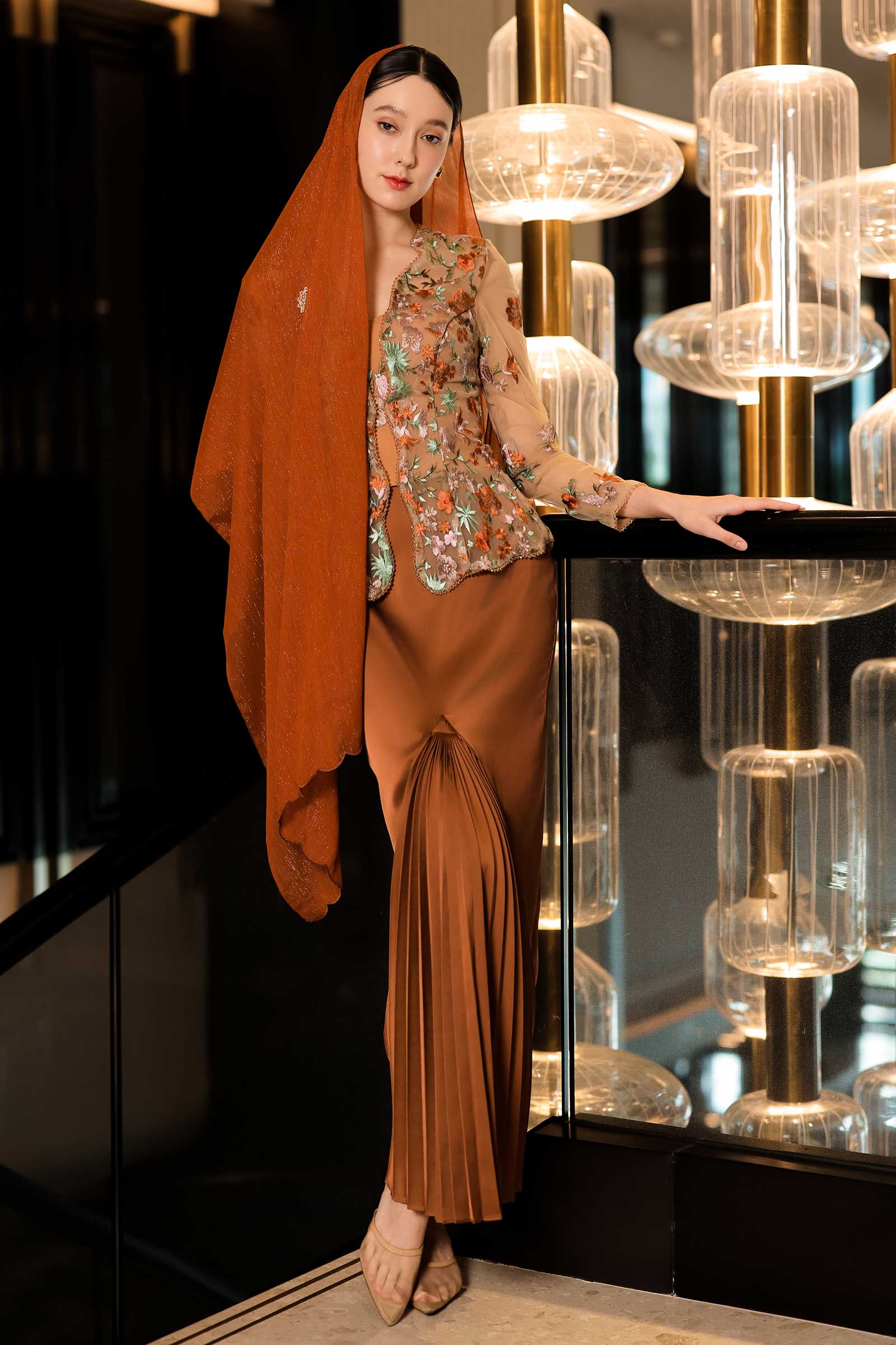 Daviere Kebaya Padded Top (Brown) - Image 12
