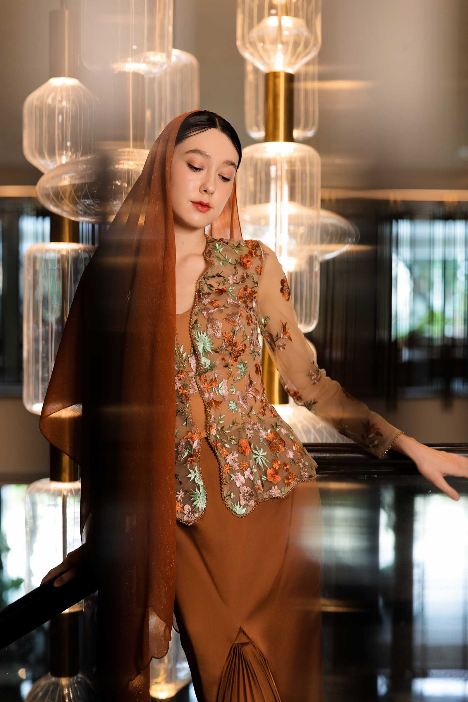 Daviere Kebaya Padded Top (Brown) - Image 9