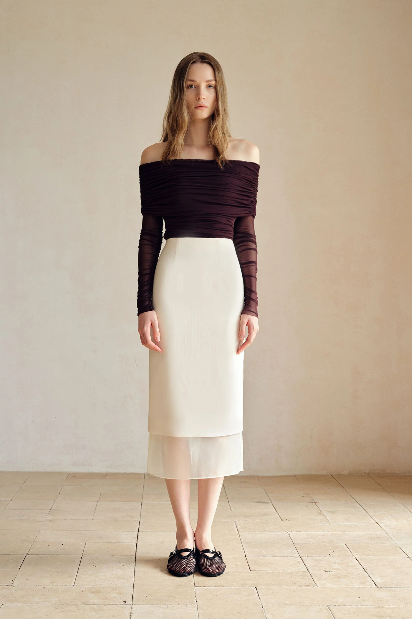 Allegra Organza Hemline Midi Skirt (Ice White) - Image 3