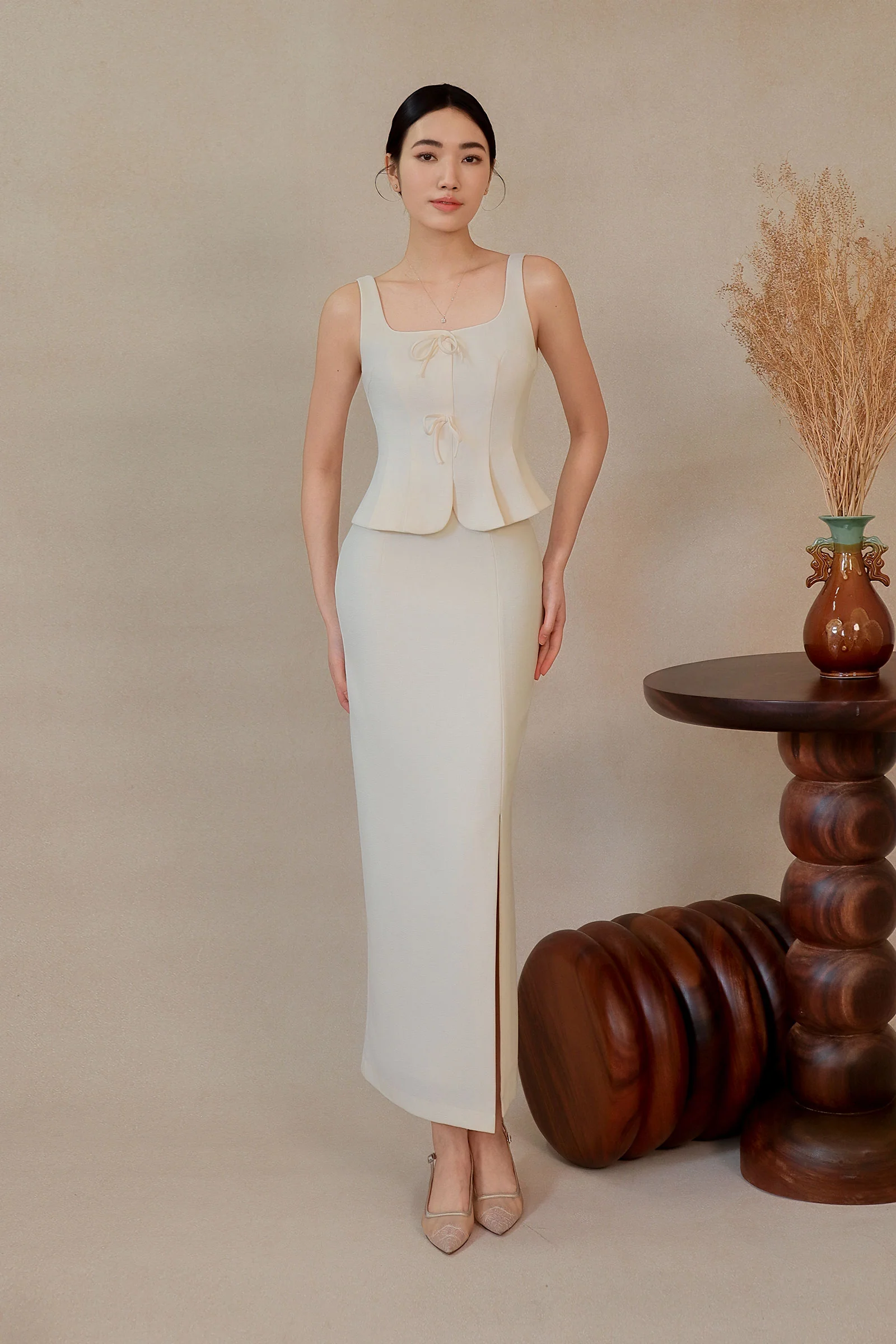 Diunere Ribbon Vest Top (Cream) - Image 17