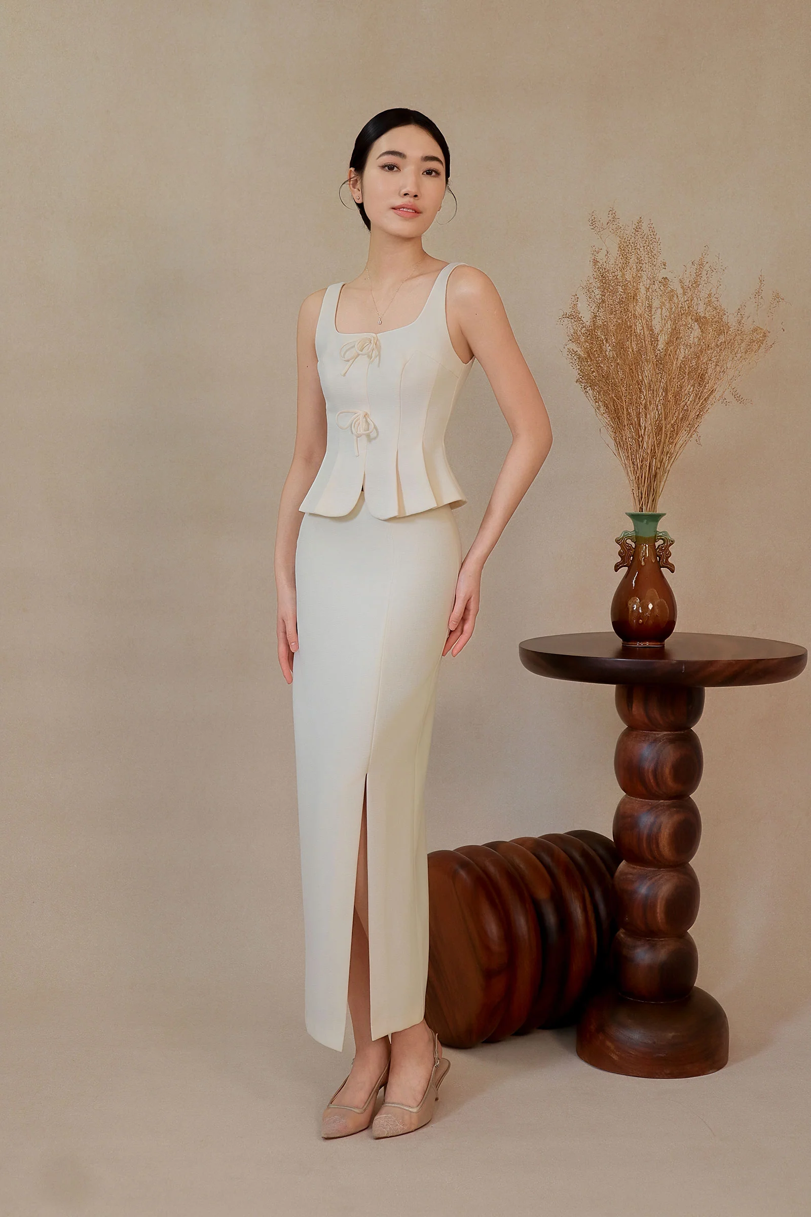 Diunere Ribbon Vest Top (Cream) - Image 18