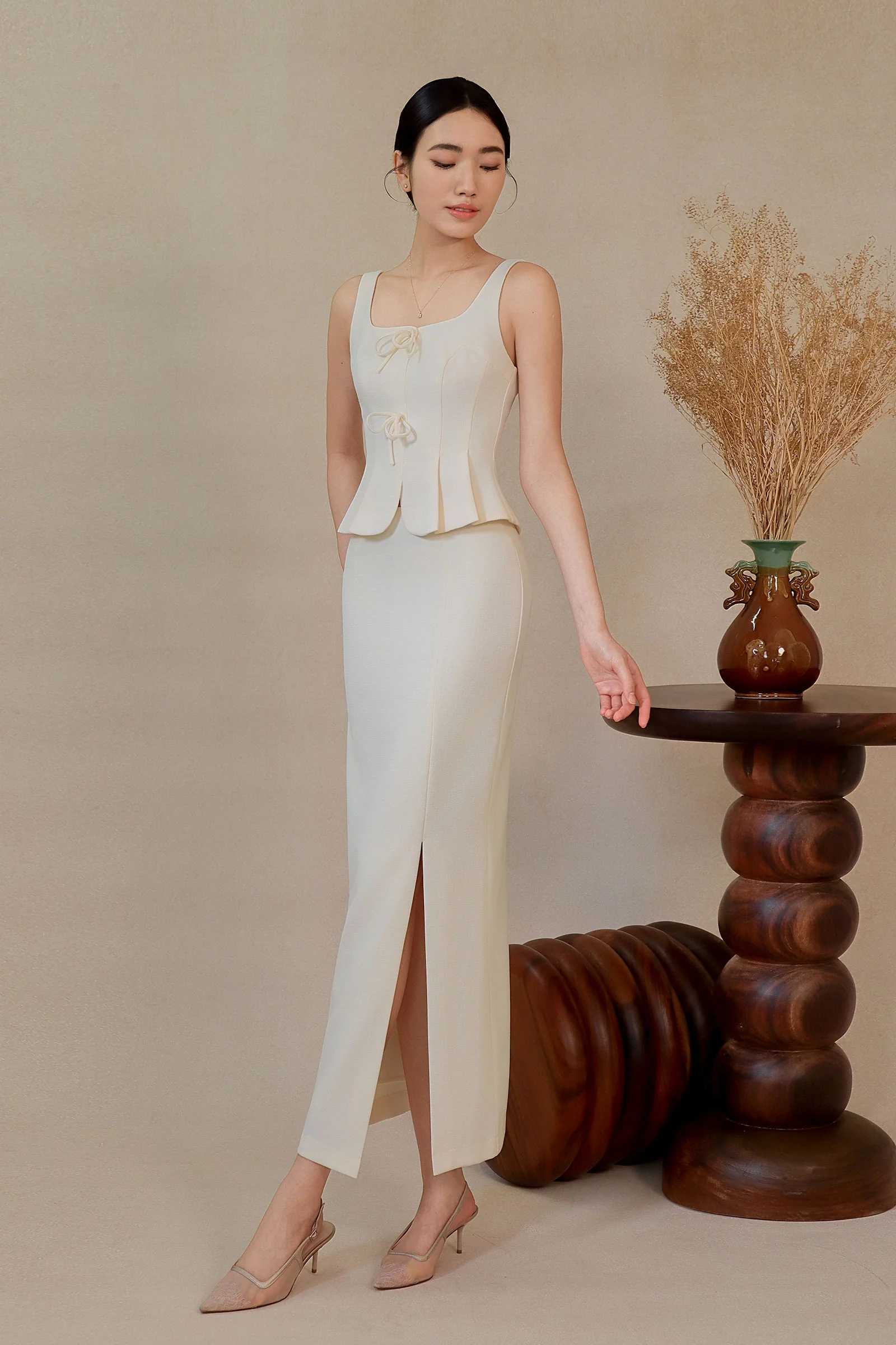 Diunere Ribbon Vest Top (Cream) - Image 19