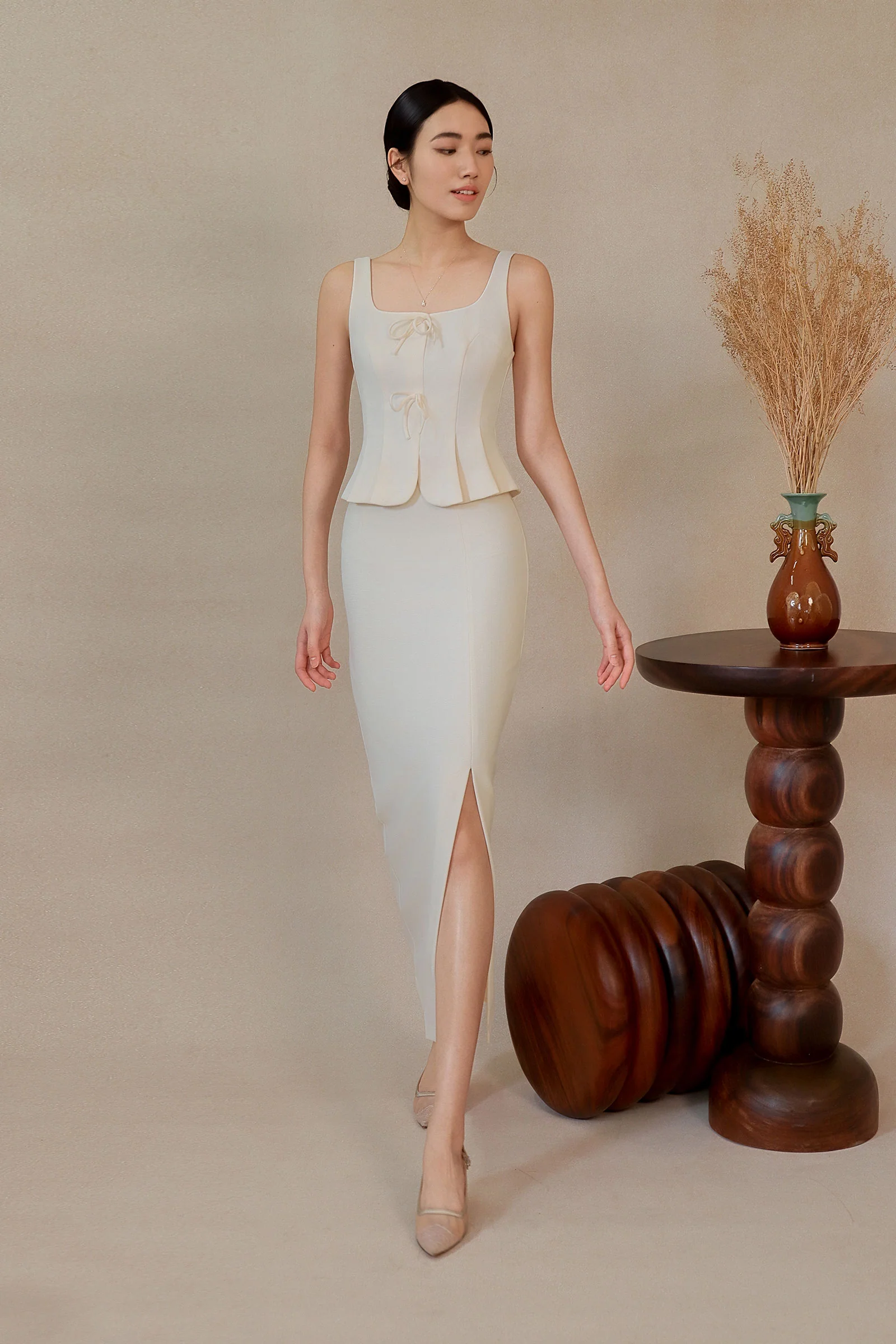 Diunere Ribbon Vest Top (Cream) - Image 2