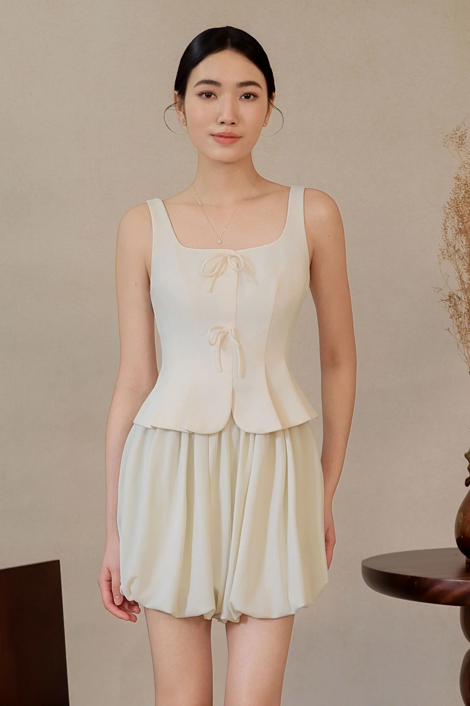 Diunere Ribbon Vest Top (Cream) - Image 9