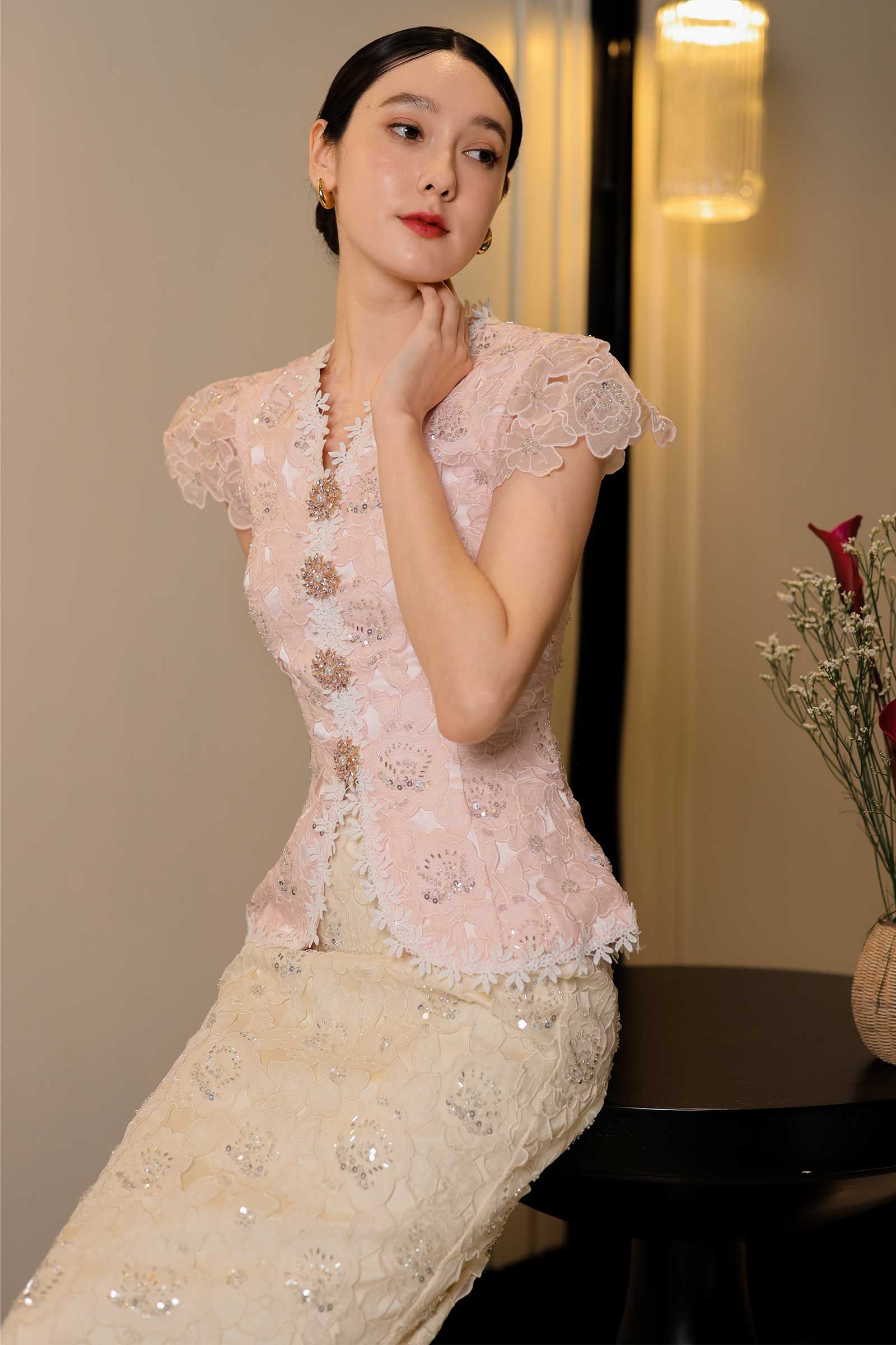 Delavina Top with Brooch (Pink) - Image 14