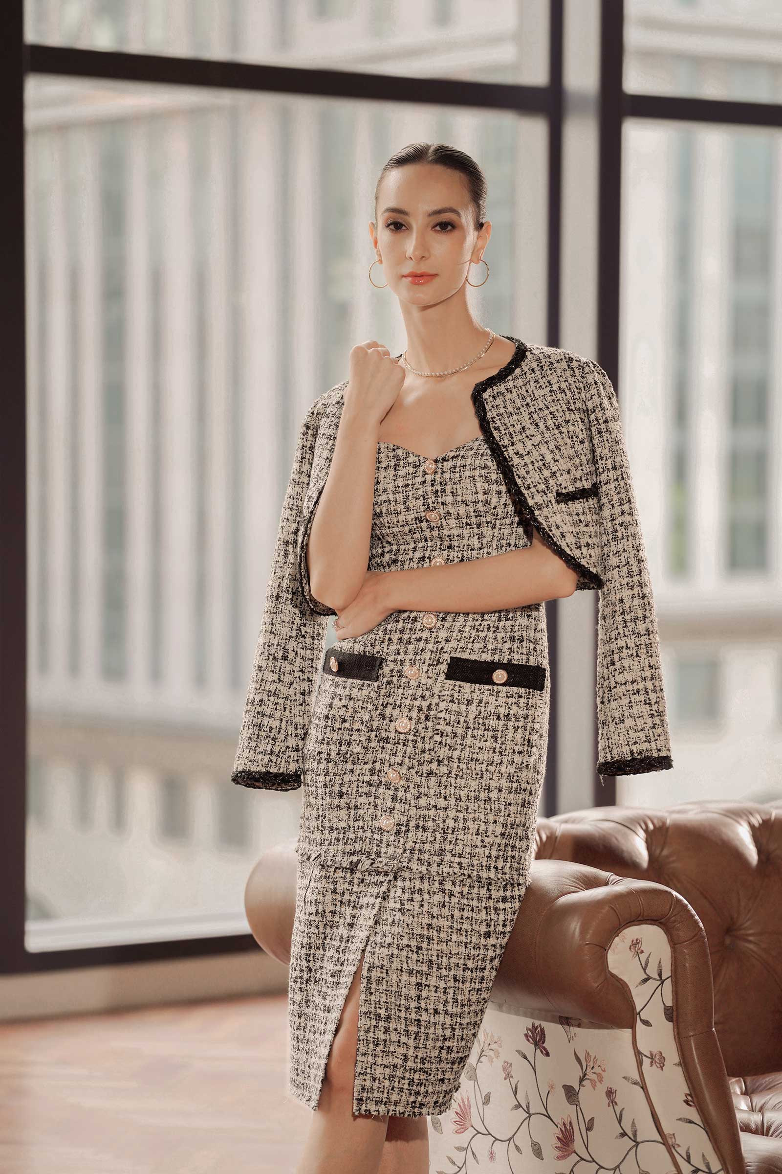 Dhloe Tweed Jacket (White+Black) - Image 13