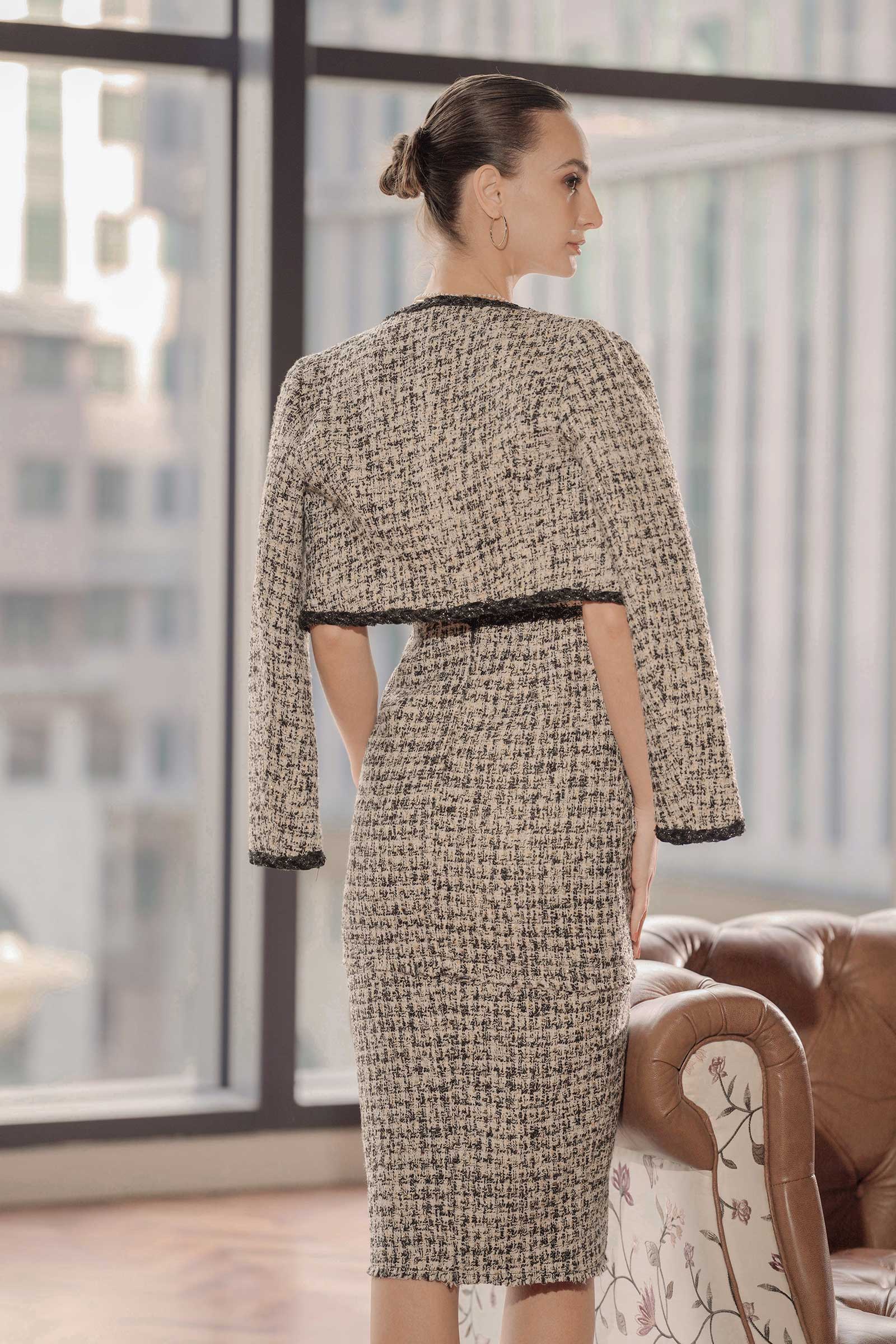 Dhloe Tweed Jacket (White+Black) - Image 5