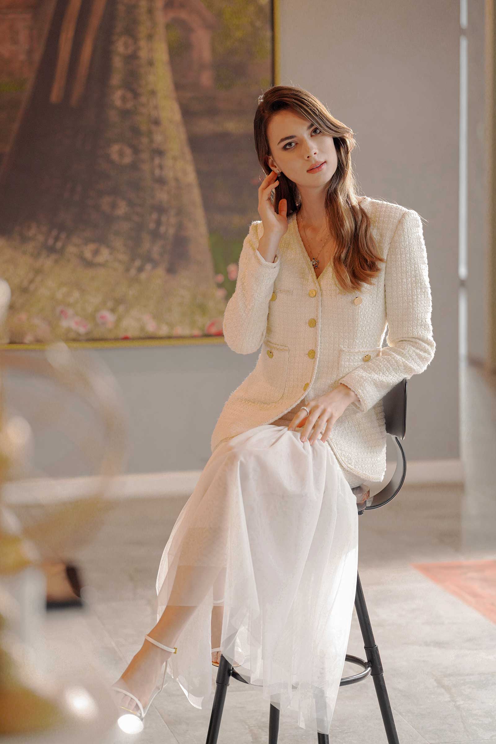 Dexiz Tweed Blazer (White) - Image 2