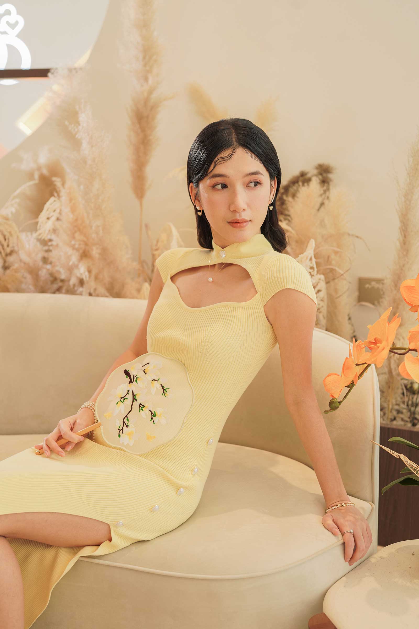 Dloria Knit Qipao (Yellow) - Image 5