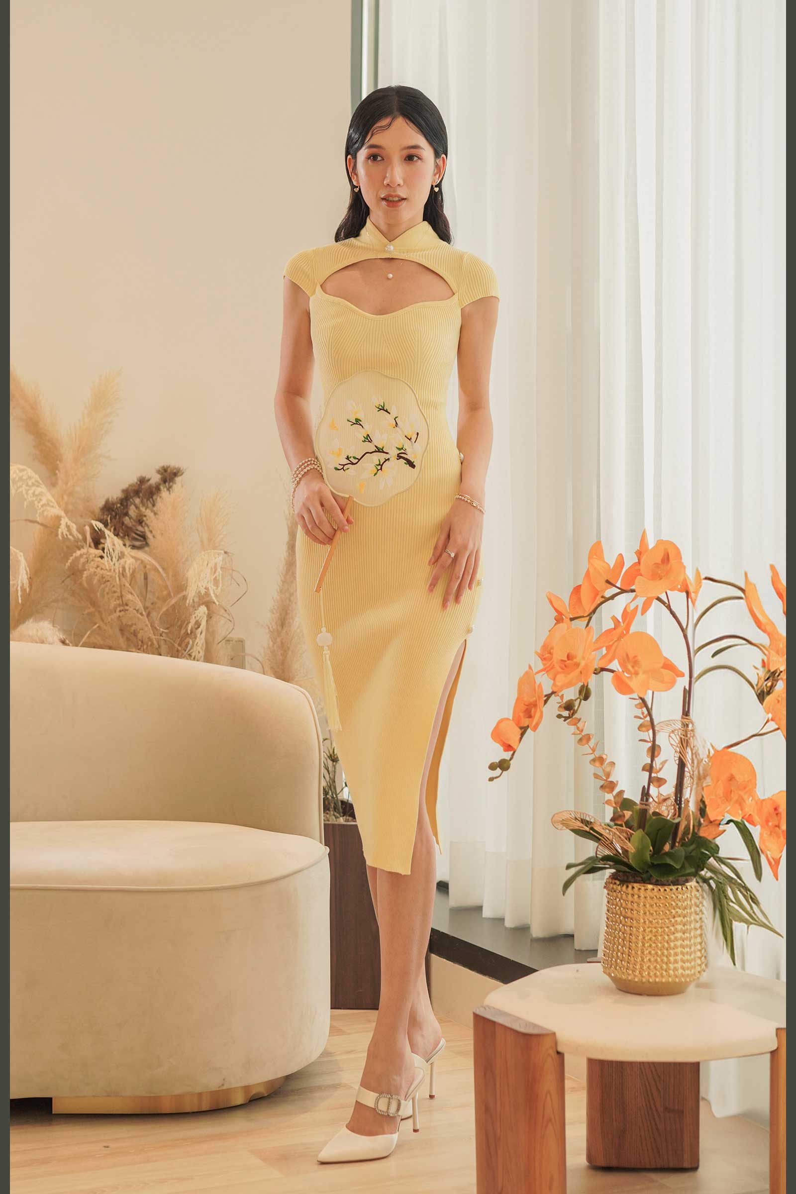 Dloria Knit Qipao (Yellow) - Image 6