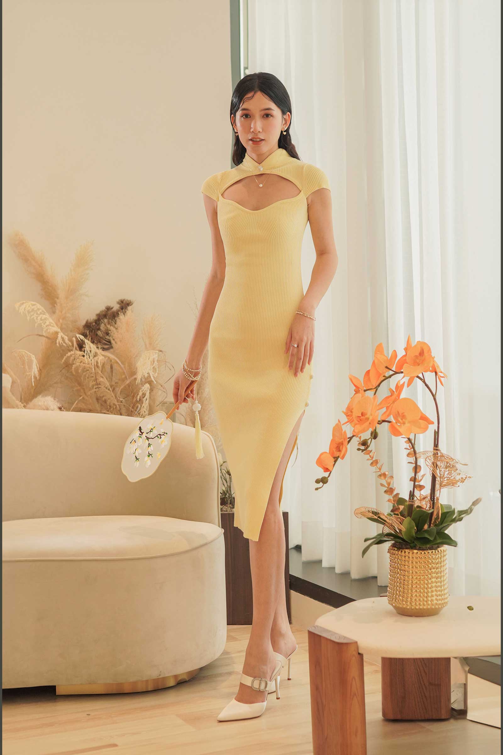 Dloria Knit Qipao (Yellow) - Image 7