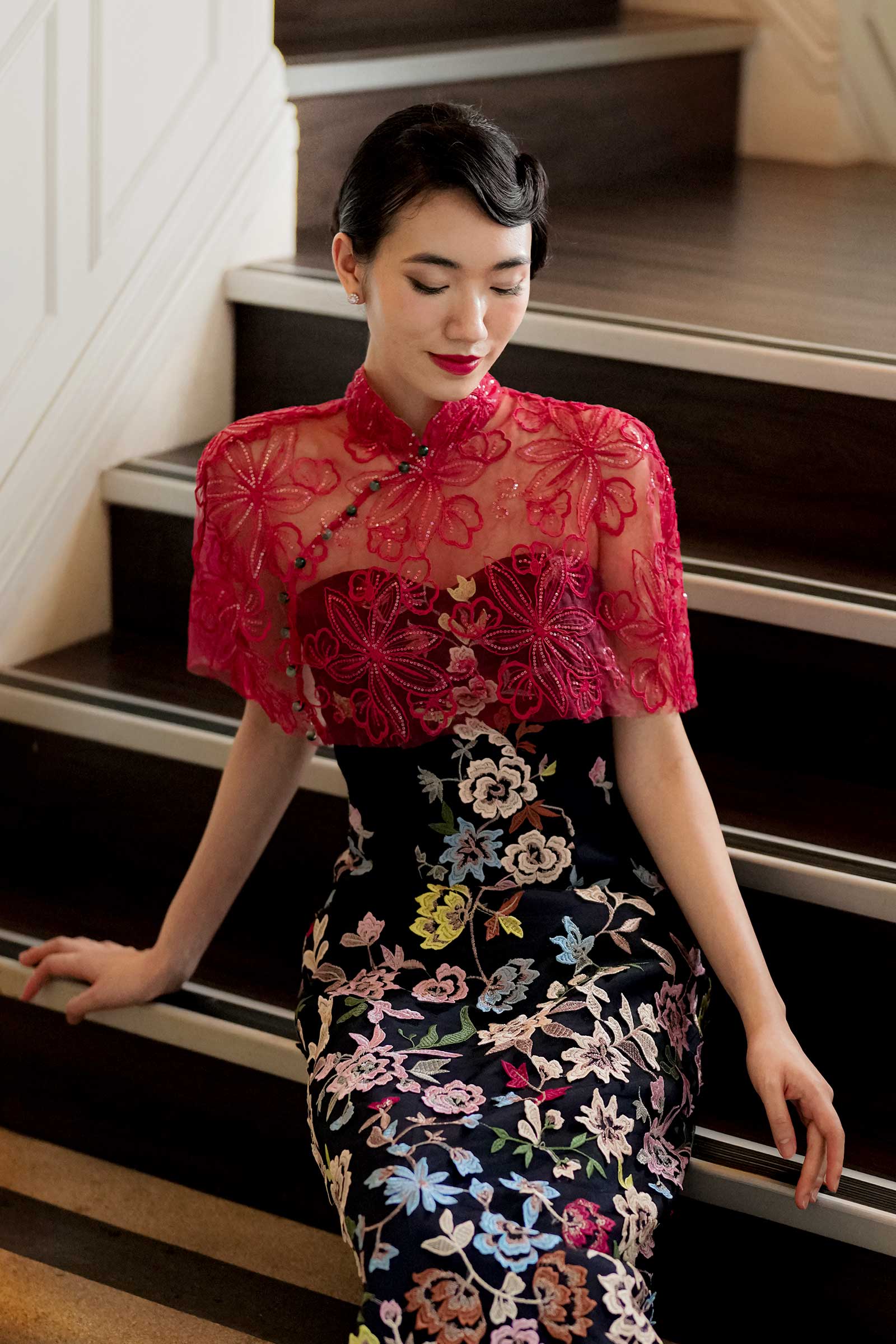 Xue Qin Qipao Set (Navy) - Image 19