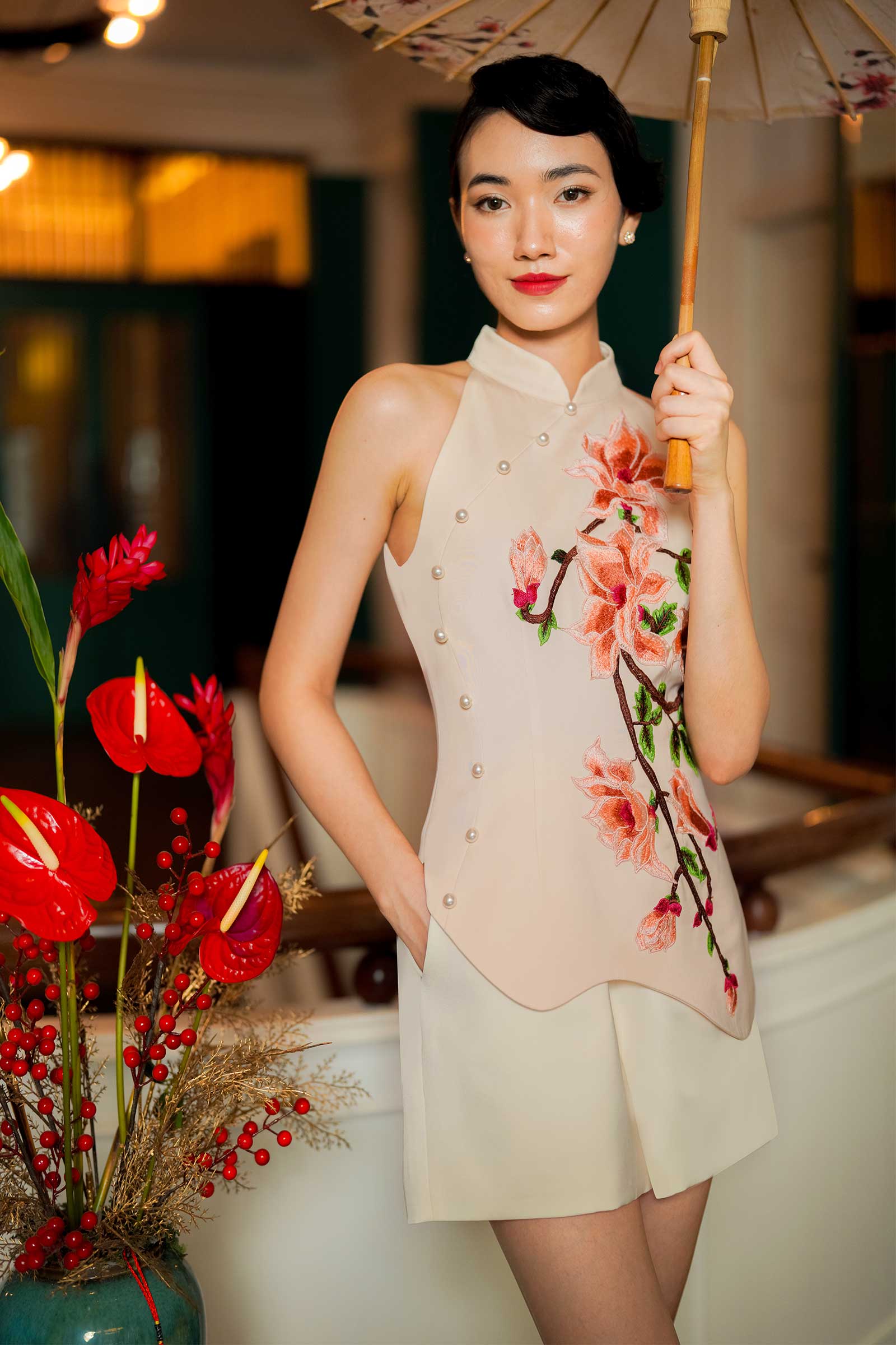 Hui Ying Qipao Romper (Coral) - Image 10