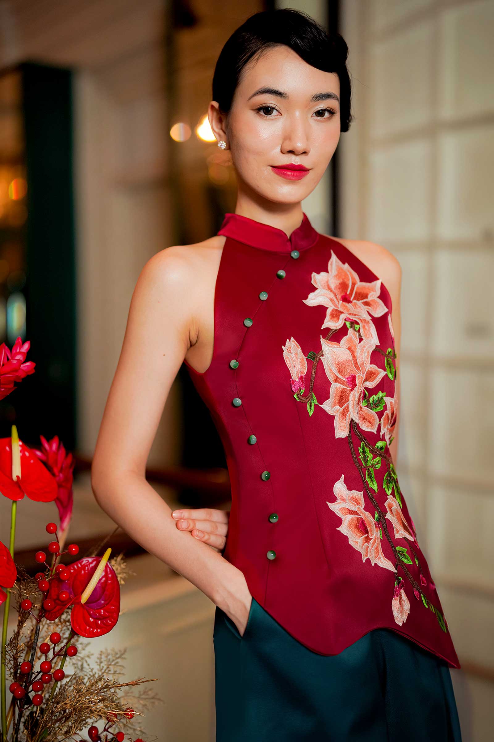 Hui Ying Qipao Romper (Maroon) - Image 10