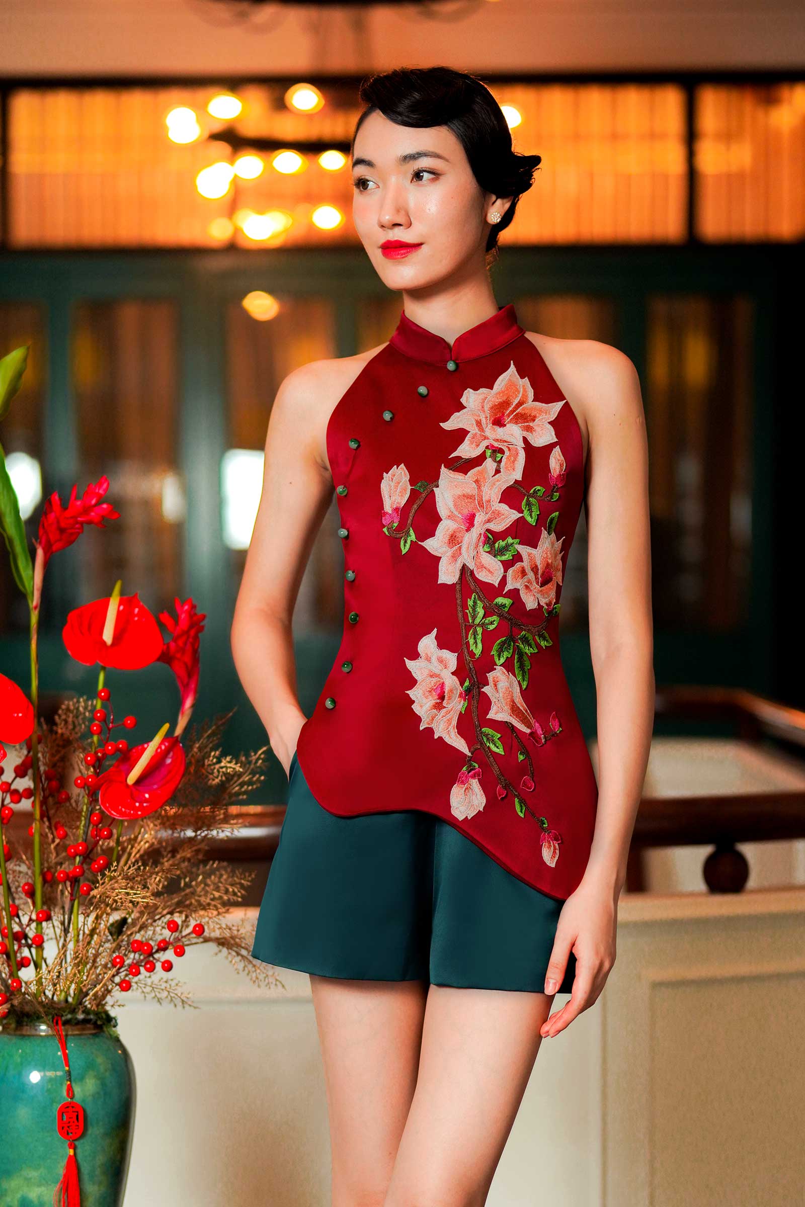 Hui Ying Qipao Romper (Maroon) - Image 12