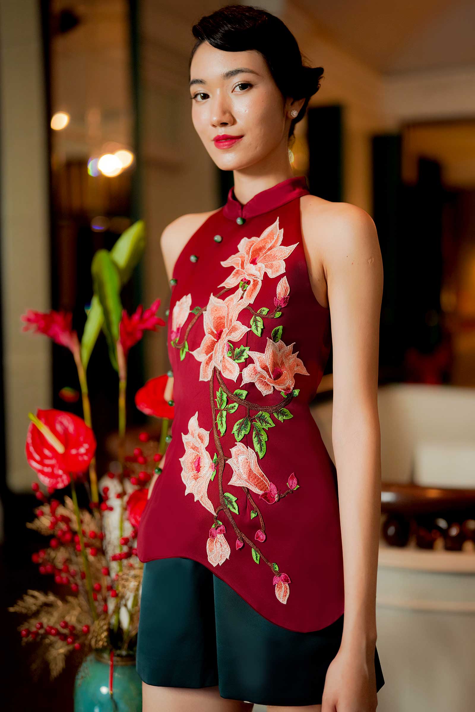 Hui Ying Qipao Romper (Maroon) - Image 7