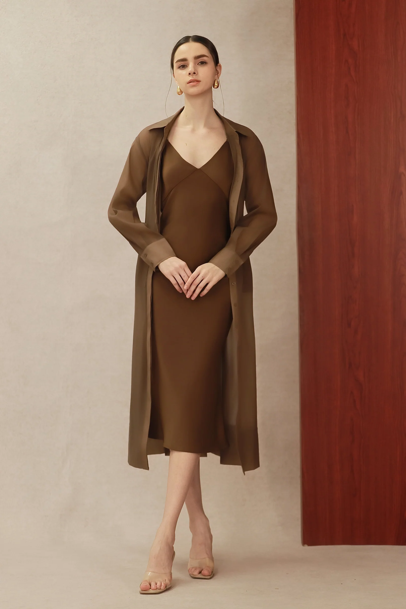 Seren Silk Shirtdress (Mocha) - Image 13
